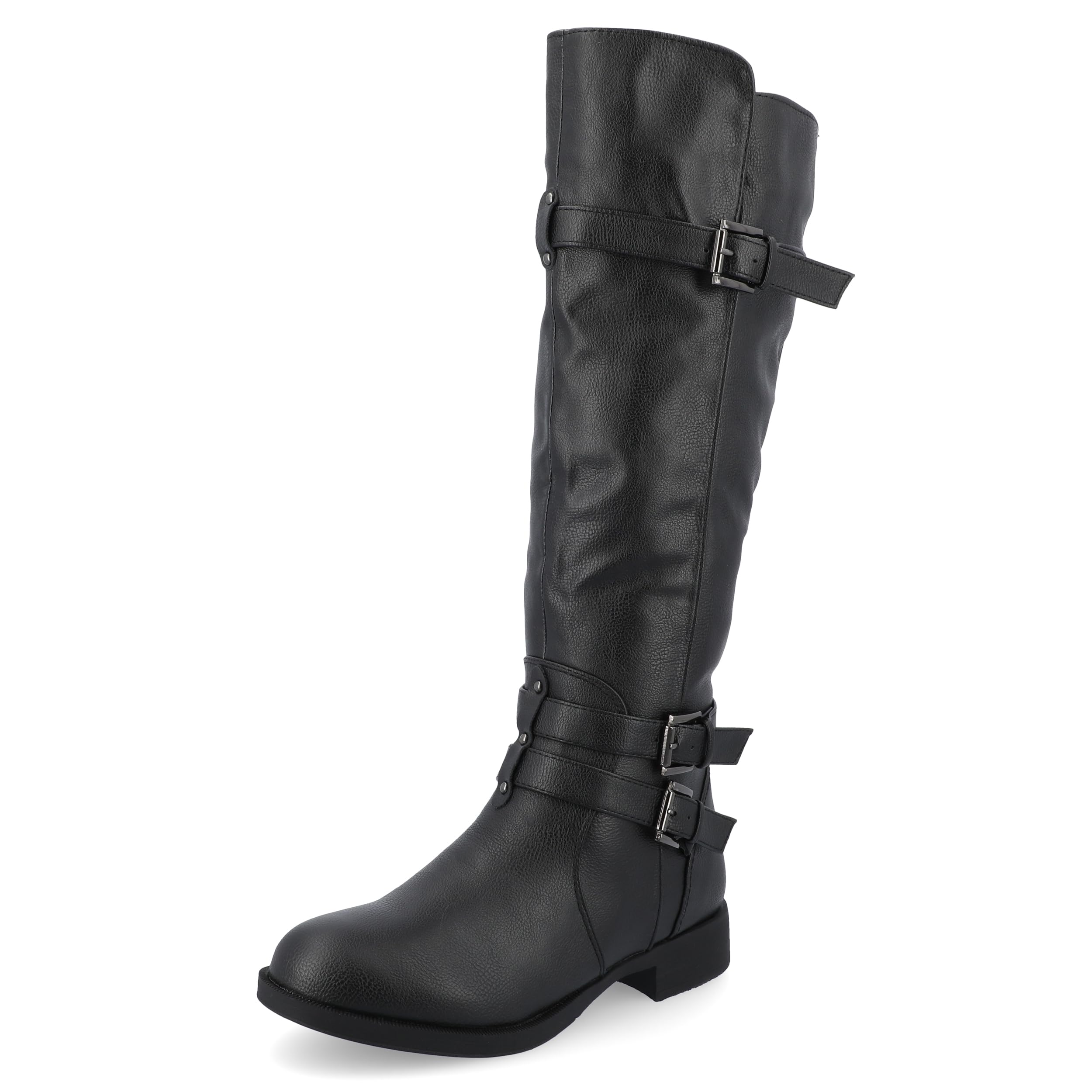 Journee Women's Bite Stacked Heel Riding Boots - Stylish & Comfortable Knee-High Boots for Fall & Winter Fashion | Perfect for Casual Outfits, Office Wear & Outdoor Activities