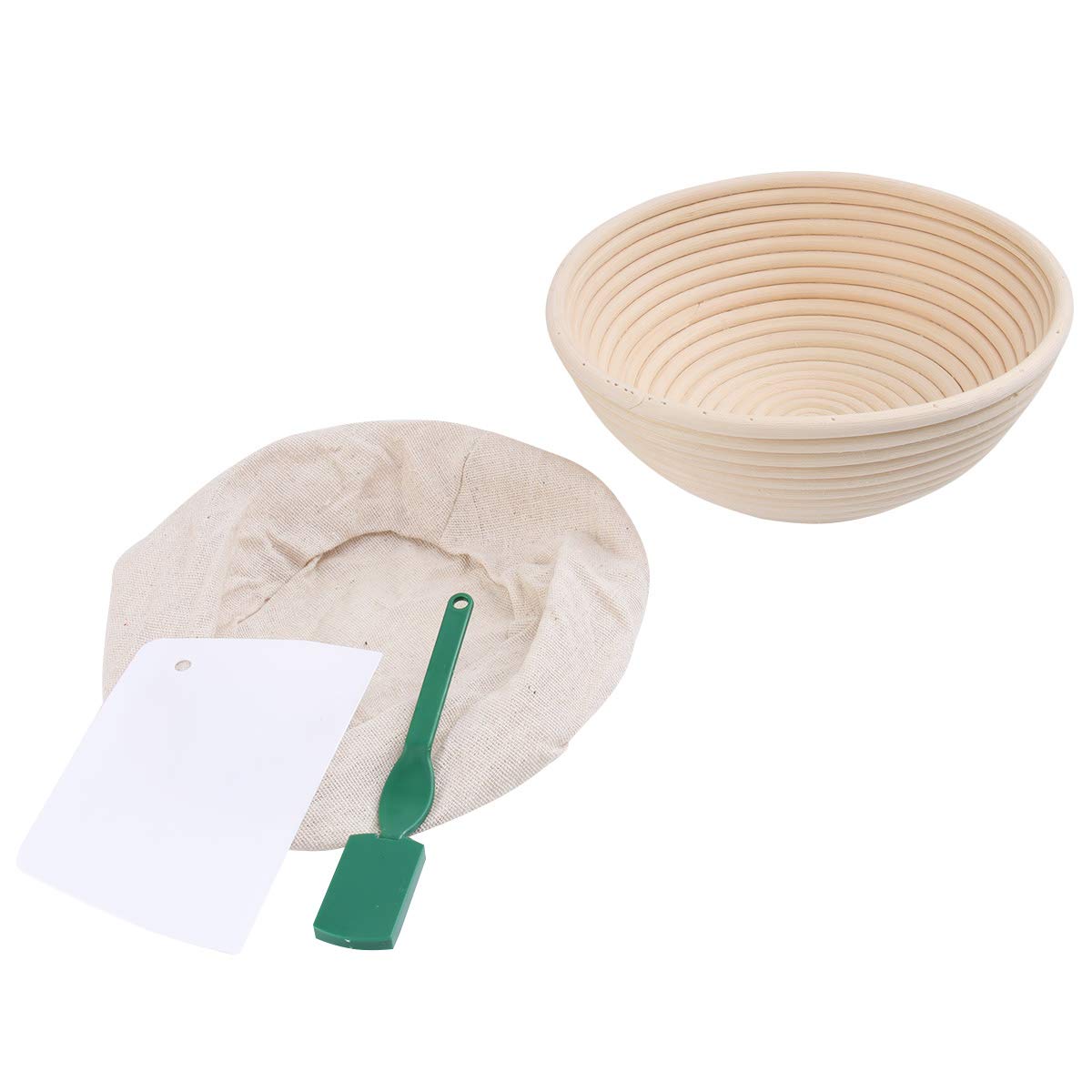 Cabilock 22cm Bread Banneton Proofing Basket Kit - Rattan Sourdough Fermentation Container with Dough Scraper, Cutter & Cloth Liner - Perfect for Artisan Bread Baking, Homemade Sourdough & Pastry Making
