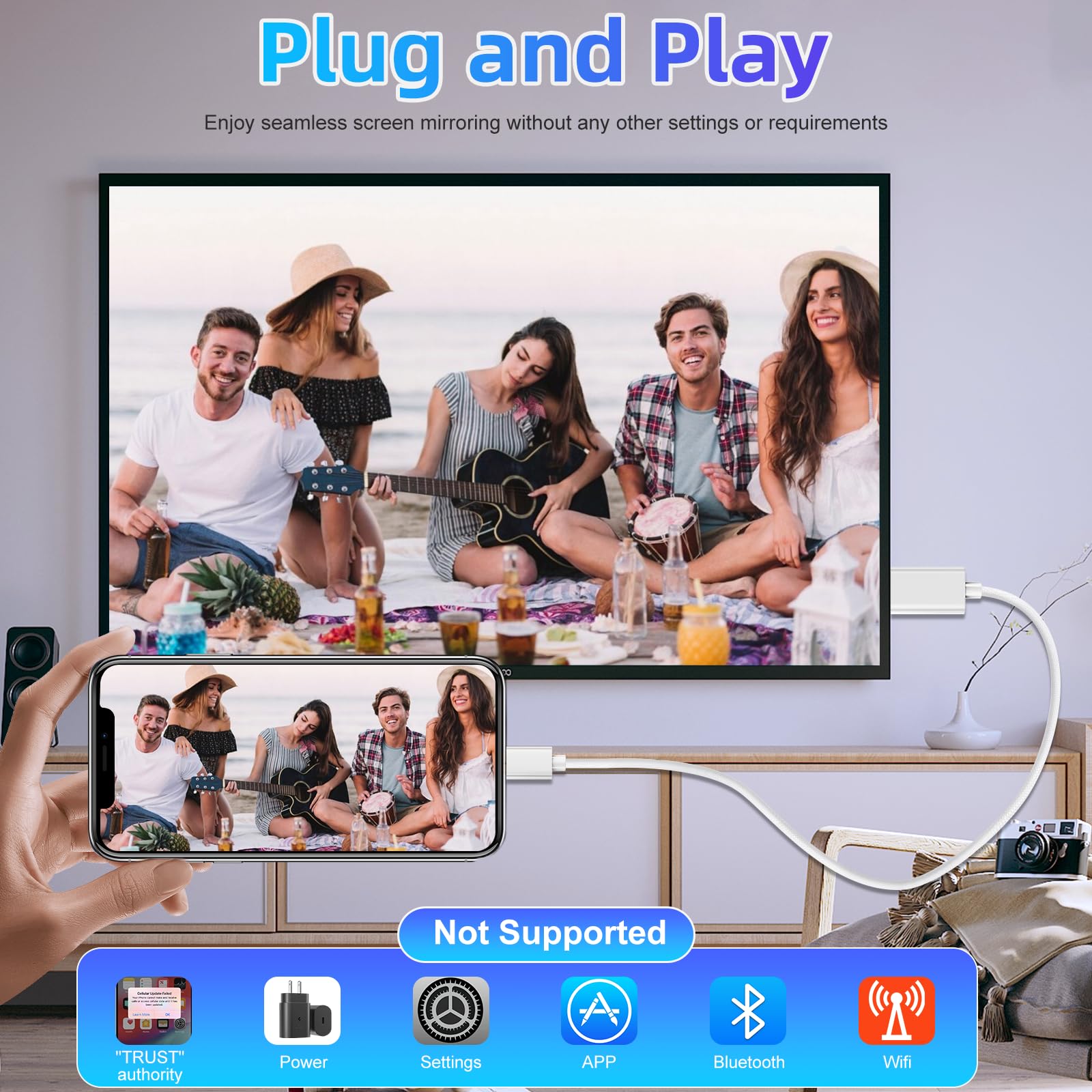 Certified Lightning to HDMI Adapter for iPhone & iPad - 1080P HD Digital AV Cable for Apple iPhone 14/13/12/11/X to TV, Monitor, Projector - Perfect for Home Theater, Presentations & Screen Mirroring
