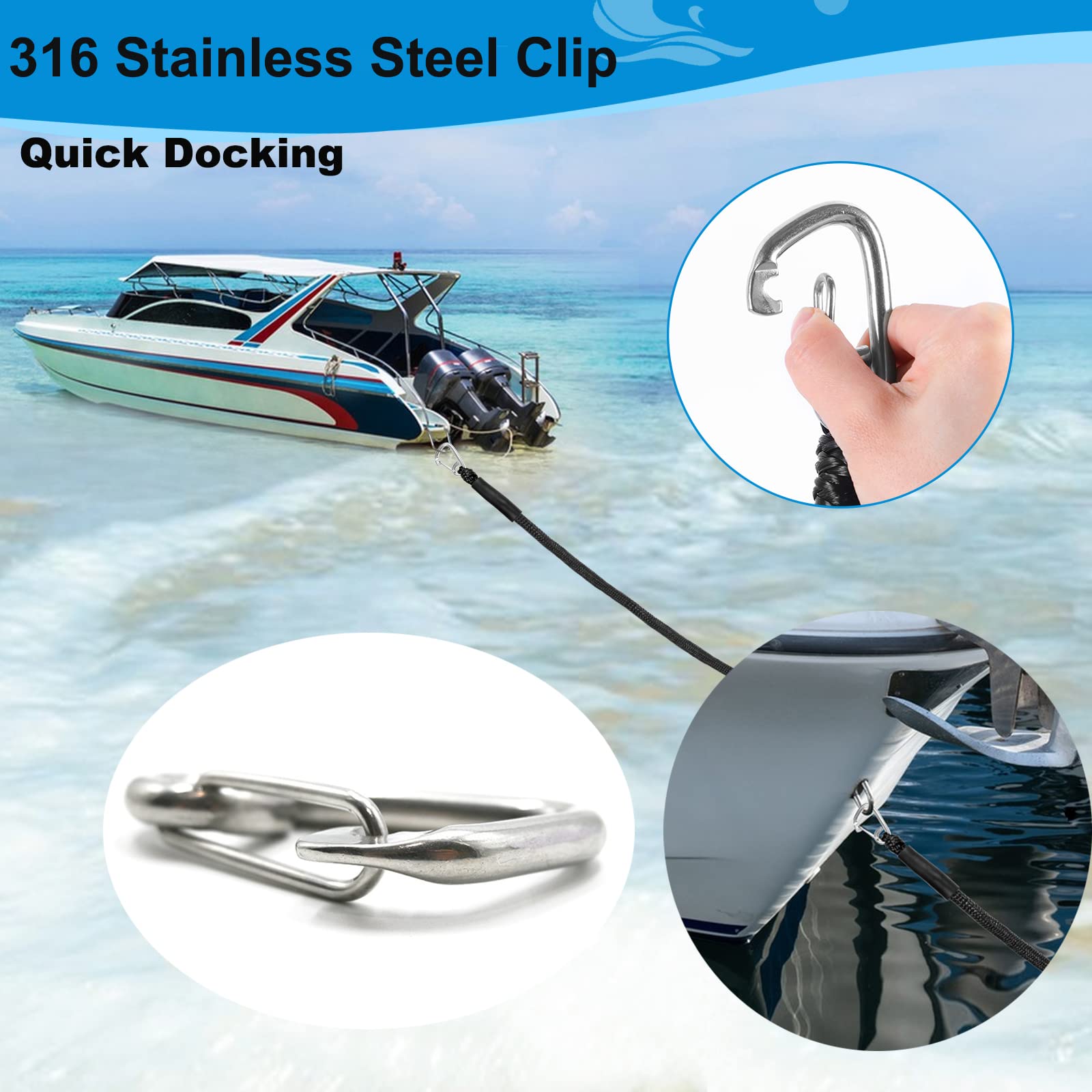 4-Pack Boat Dock Lines (4 Feet) - Heavy Duty Mooring Bungee Ropes for Jet Ski, Kayak, Pontoon & Power Boats - Durable Marine Accessories & Perfect Boating Gifts - Ideal for Docking, Anchoring & Securing Watercraft