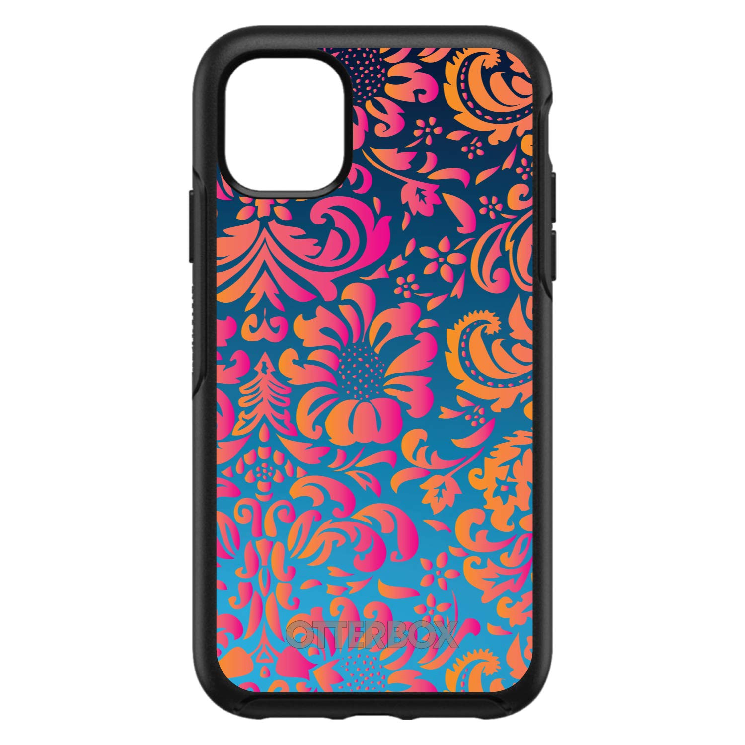DistinctInk iPhone 13 Mini Case (5.4 Inch) - Floral Design Protective Phone Cover with Pink, Orange & Blue Flowers - Slim Fit Shockproof Replacement for OtterBox Symmetry - Perfect for Everyday Use, Travel & Outdoor Activities