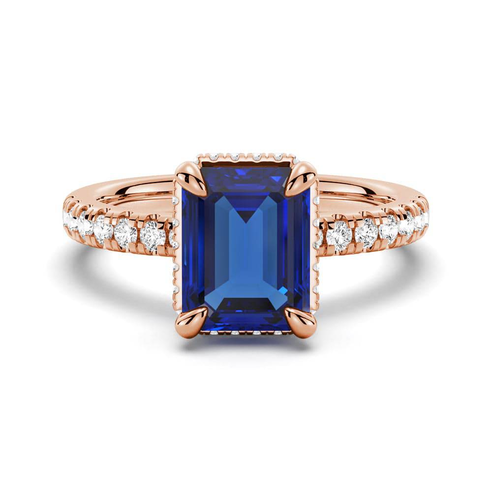 Exquisite Emerald Cut Blue Sapphire & White Sapphire Ring for Women – Elegant Wedding, Engagement, Anniversary Gift – Perfect for Special Occasions