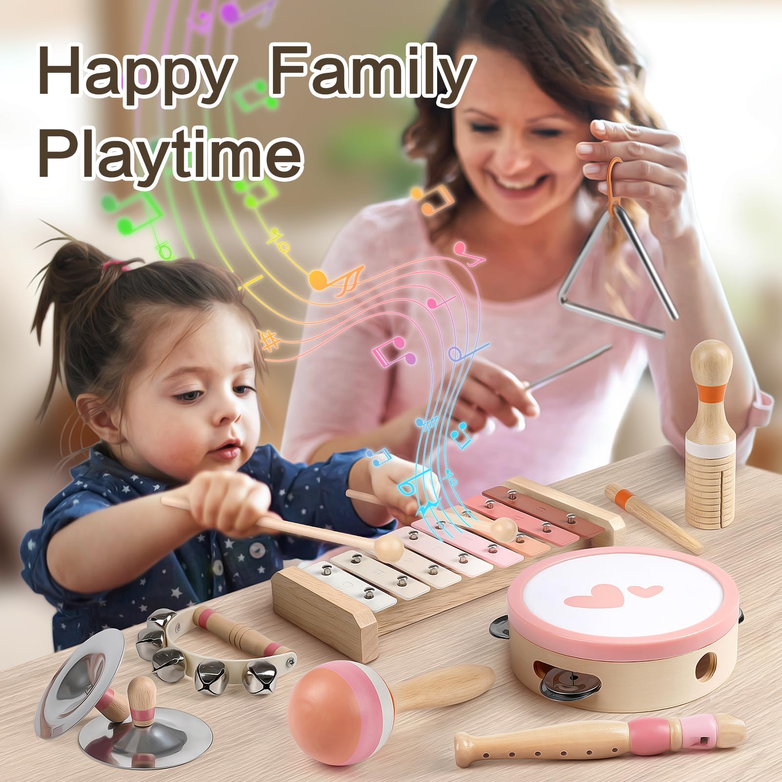 Vanplay 8-in-1 Wooden Musical Toys Set for Toddlers 1-3 Years Old - Xylophone, Drum & Montessori Learning Toys - Perfect Birthday & Easter Gift for Baby Girls 1-2 - Educational Musical Instruments for Early Childhood Development - Great for Playtime, Learning & Sensory Exploration