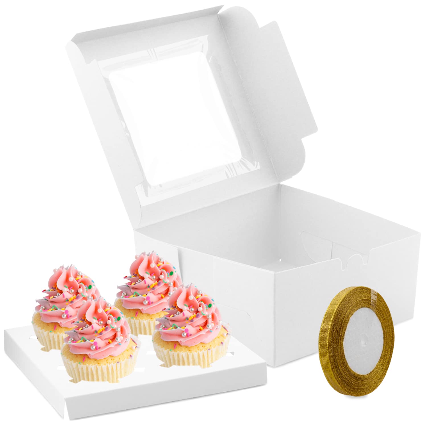 25-Pack 4-Cell Cupcake Boxes with Window - Portable Pastry Containers for Baking & Gifting