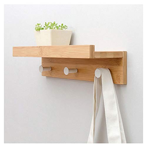 Wooden Wall Shelf with Hooks - 35.5CM Wall Mounted Storage Organizer for Keys, Decor & Household Items | Perfect for Entryway, Bathroom & Bedroom Organization
