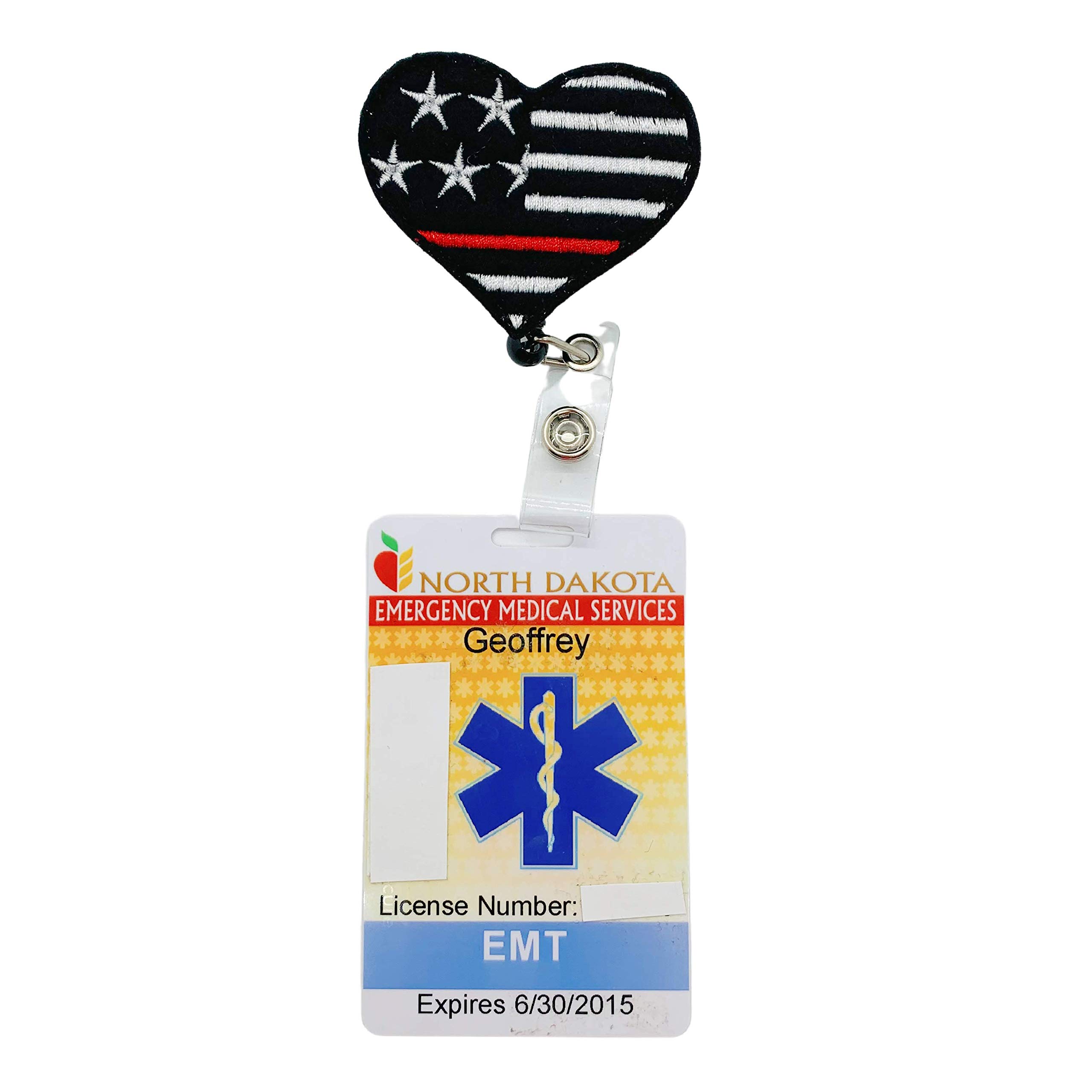 Thin Red Line Heart Badge Reel - First Responder Appreciation Gift - Perfect for Nurses, EMTs, Firefighters & Police Officers