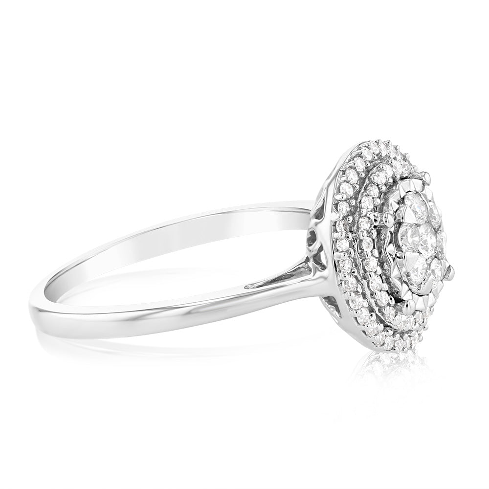 9ct White Gold 0.40 Carat Diamond Halo Engagement Ring for Women - Perfect for Proposals, Anniversaries & Special Occasions