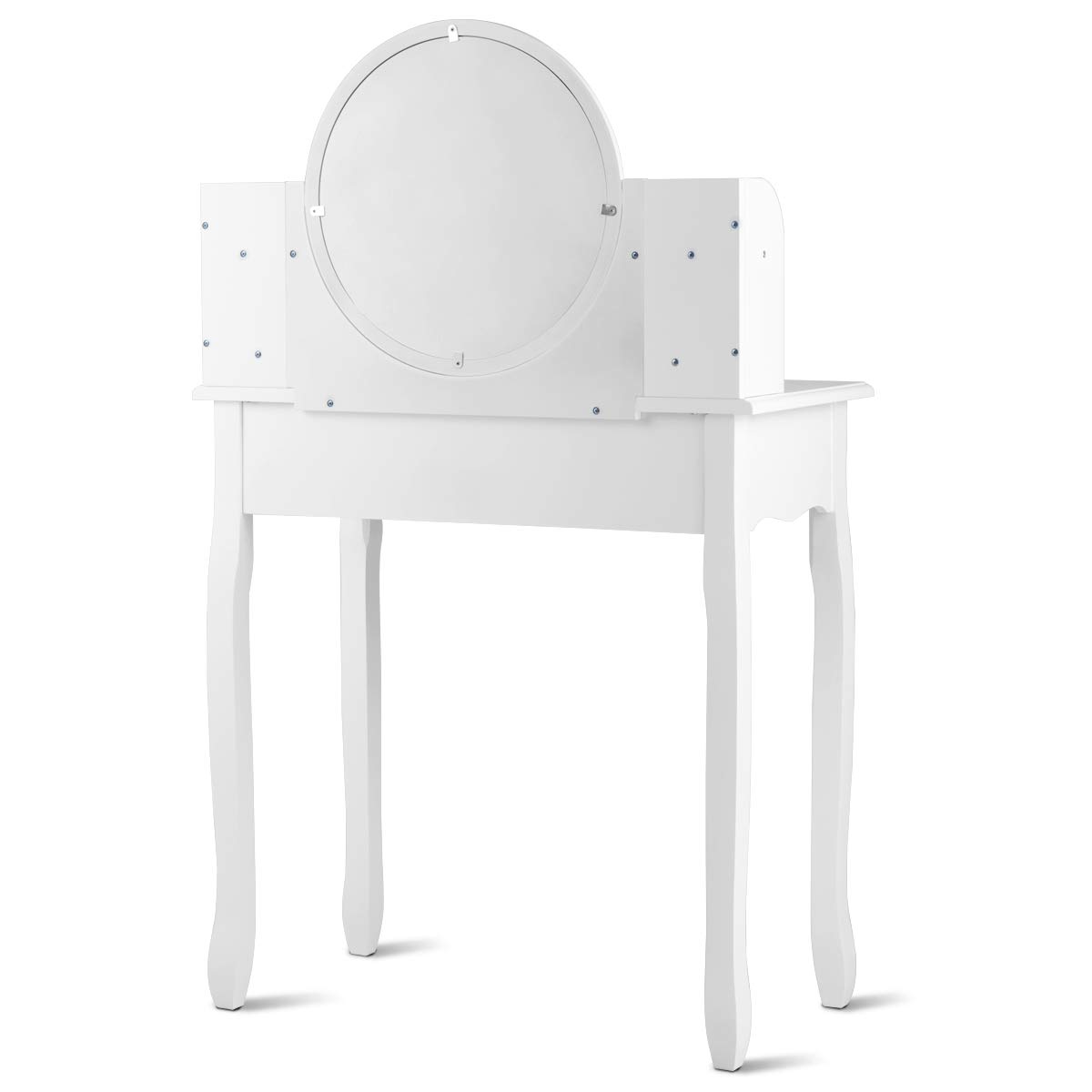 Charmaid Vanity Set with 4 Storage Shelves & 4 Drawers, Makeup Dressing Table with 360° Swivel Mirror, Cosmetic Organizers & Cushioned Stool - White Vanity Desk for Women & Girls | Perfect for Bedroom, Bathroom & Dressing Room Organization