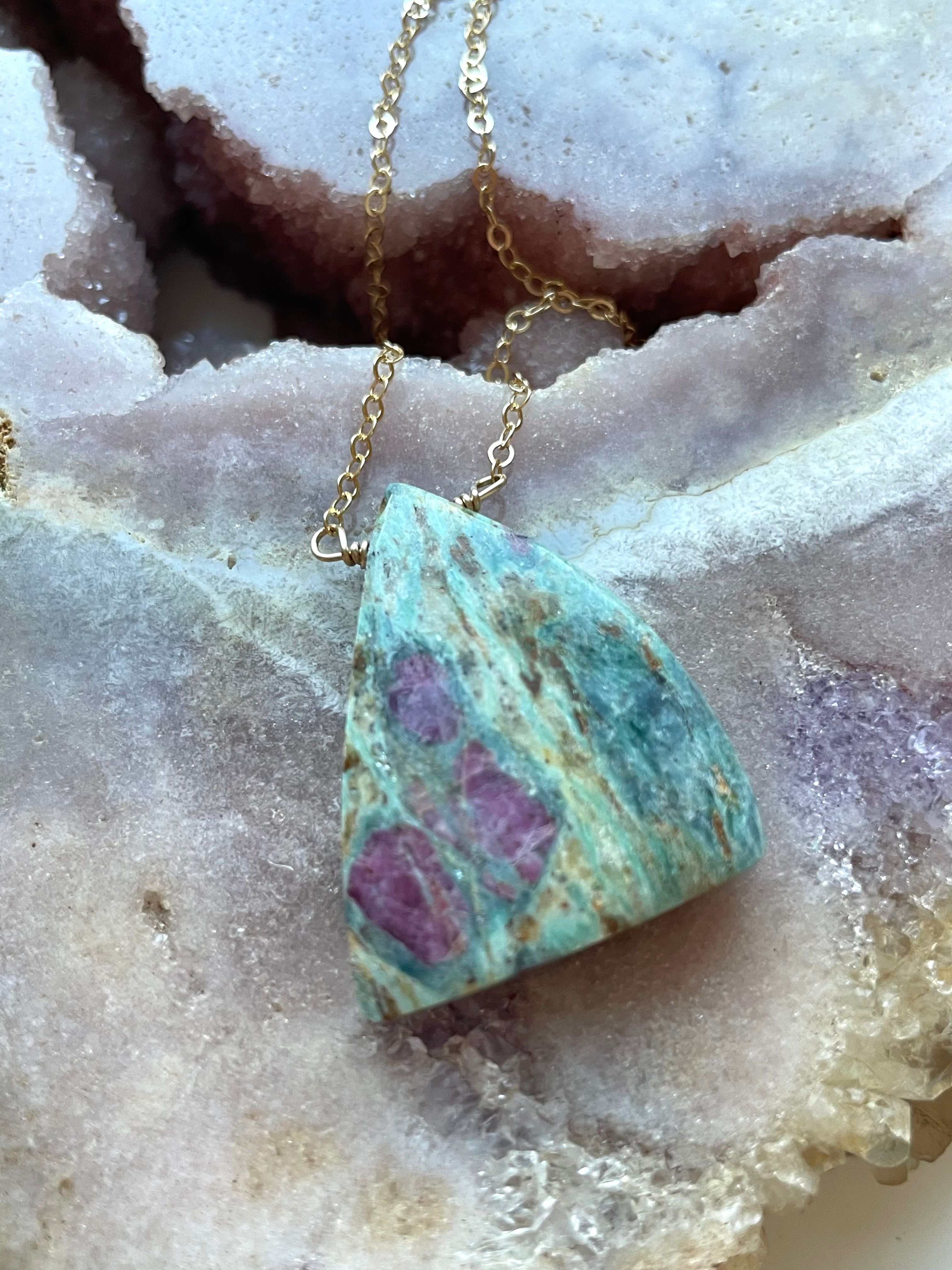 Ruby in Fushite Necklace - 14K Gold Filled Elegant Jewelry for Women, Perfect for Weddings, Parties & Special Occasions