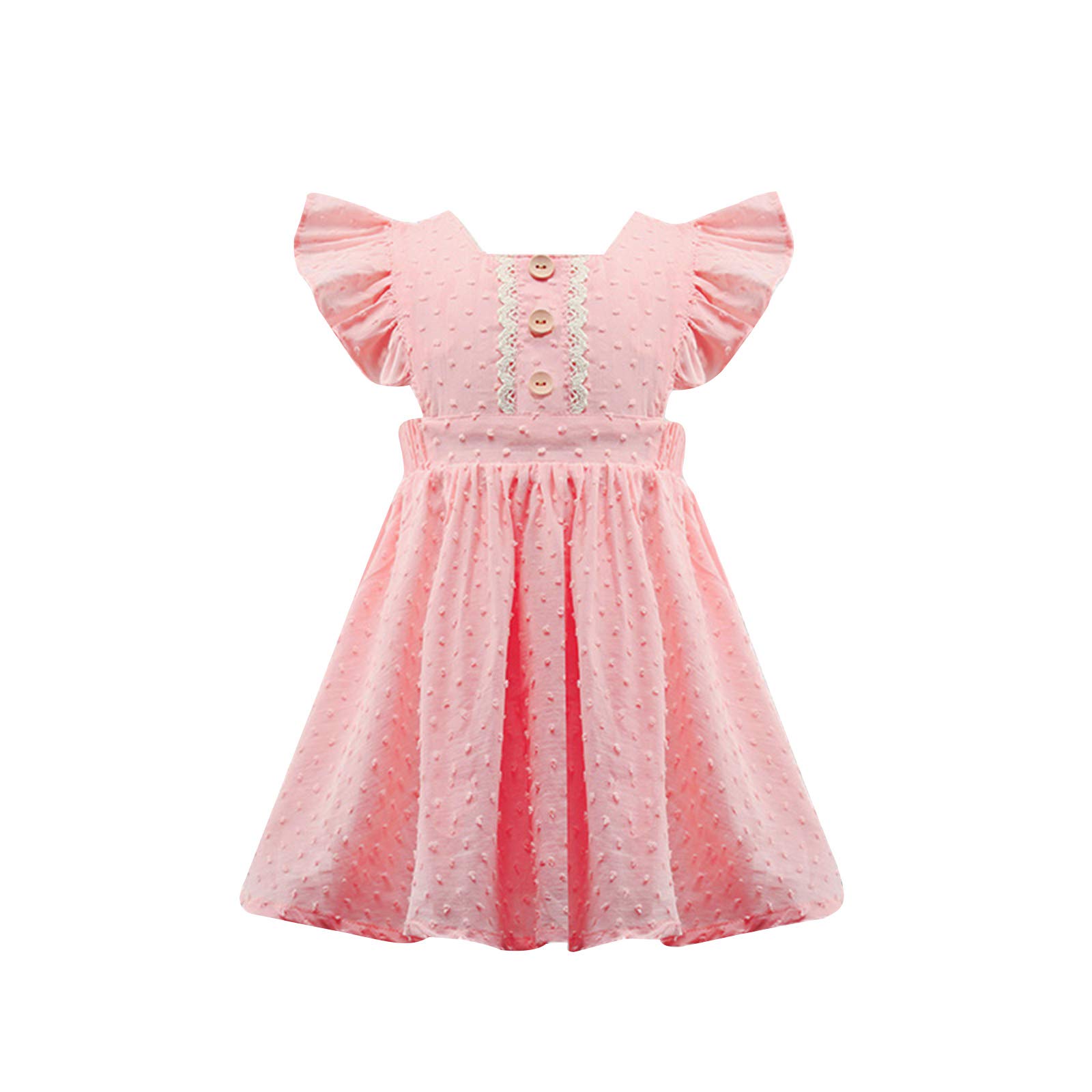Hopiumy Toddler Baby Girls Ruffle Sleeve Summer Dress - Cute Princess Party Dress with Solid Buttons for 1-3 Years Old | Perfect for Birthday, Photo Shoots & Special Occasions