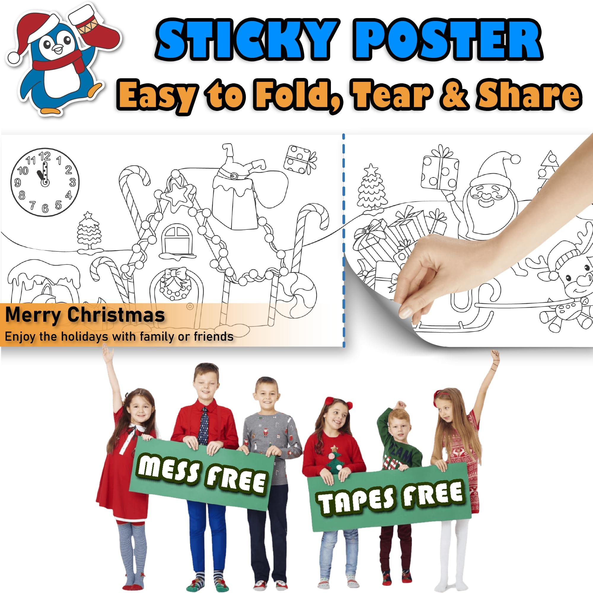 No Mess Restickable Sticky Coloring Paper Roll - Reusable DIY Art Activity for Kids & Adults - Fun Relaxing Therapy for Toddlers (1-Pack) - Perfect for Christmas Gifts, Classroom Activities & Home Entertainment