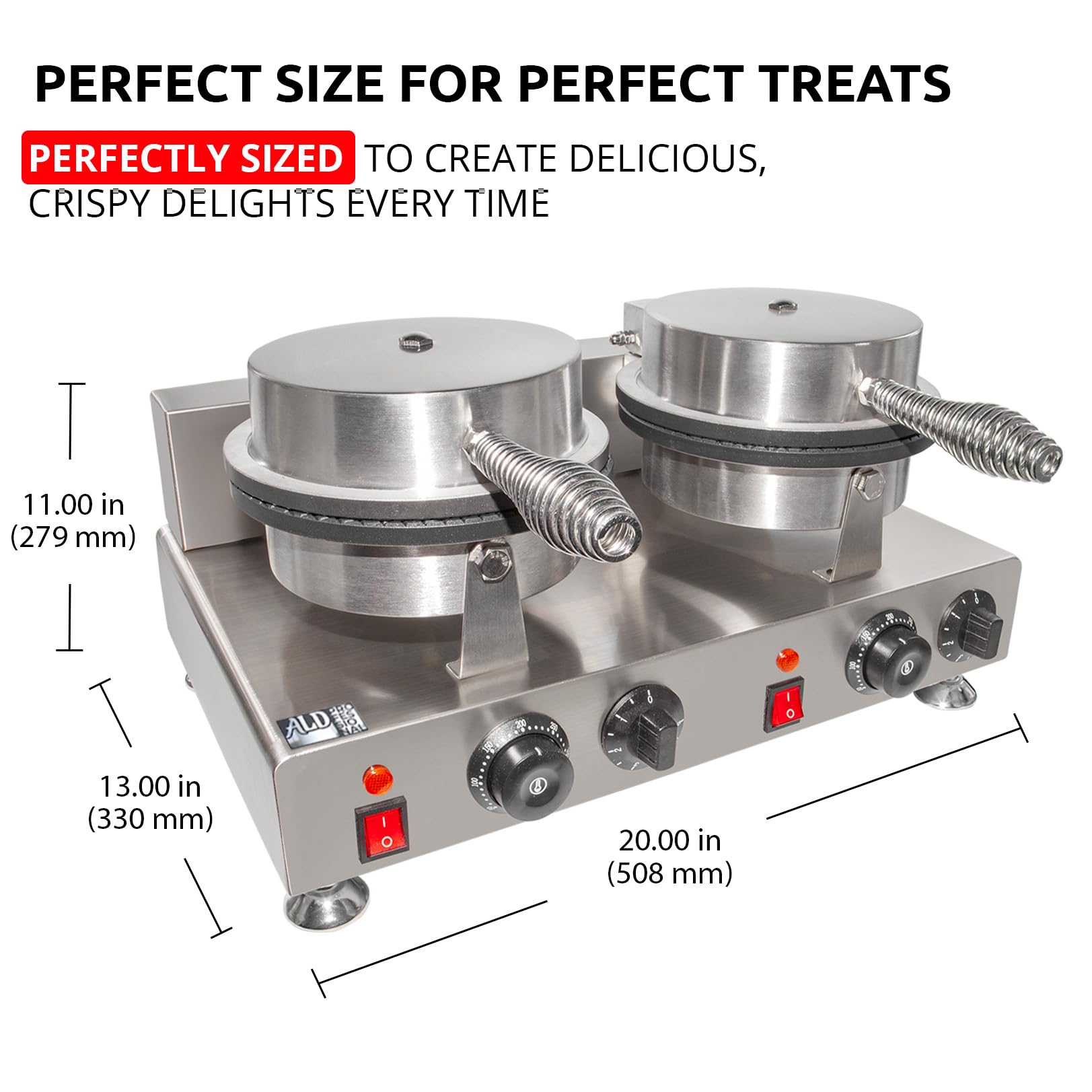 ALDKitchen Waffle Cone Maker - 2 Head Nonstick Electric Ice Cream Cone Maker Machine for Homemade Desserts | Perfect for Parties, Ice Cream Shops & Home Baking