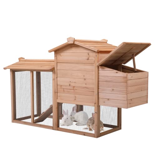 Premium Fir Wood Rabbit Hutch - Outdoor Wooden Bunny House with Ventilation Grid & Openable Door for 2 Rabbits | Durable Pet Cage for Backyard, Garden or Patio Use | Natural Wood Small Animal Shelter for Comfortable Living
