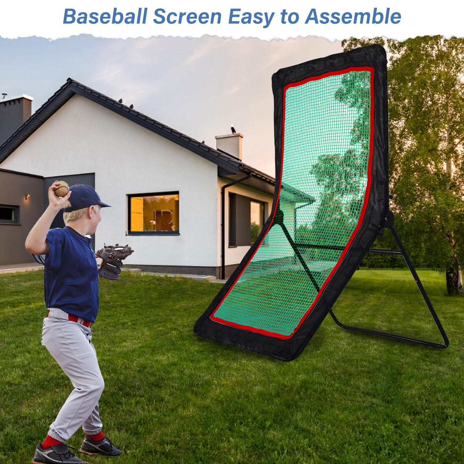 Portable 4x7FT Adjustable Baseball & Softball Rebounder Net - Indoor/Outdoor Pitchback Trainer for Throwing Practice | Perfect for Backyard Drills, Team Training & Solo Batting Practice