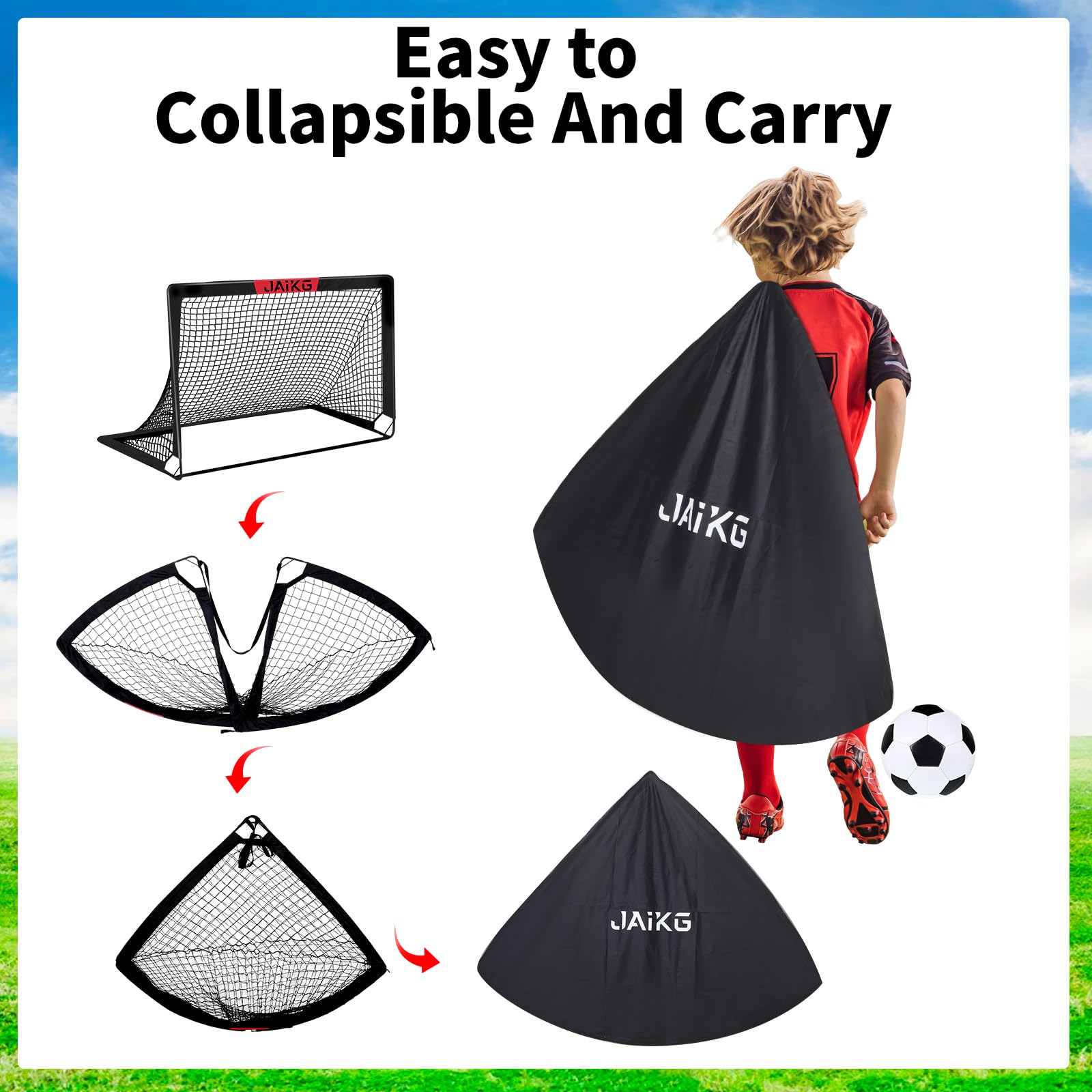 Portable Pop Up Soccer Goals for Kids - 2 Pack (4x3ft & 6x4ft) with Adjustable Agility Ladder, Soccer Ball & 8 Cones - Perfect for Backyard Soccer Training, Youth Practice & Team Drills - Great for Outdoor Games, Birthday Parties, PE Classes & Family Activities - Ideal for Backyard Fun, Soccer Drills, School Sports & Summer Camp Activities