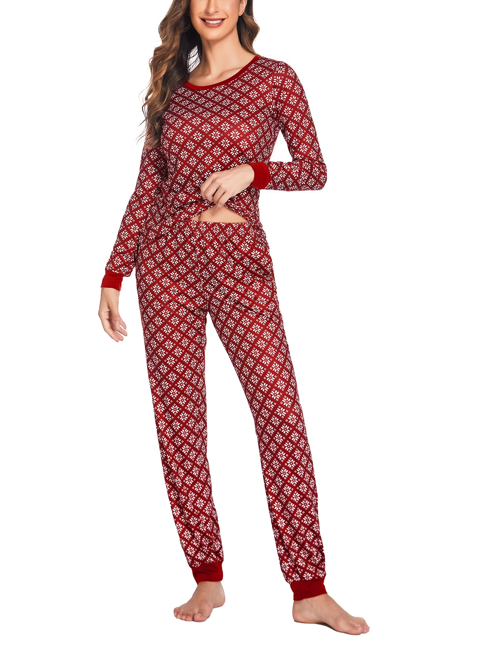 Ekouaer Women's Soft Long Sleeve Pajama Set with Pockets - Cozy Lounge Pants & Top for Sleepwear, Home Relaxation and Comfortable Nightwear