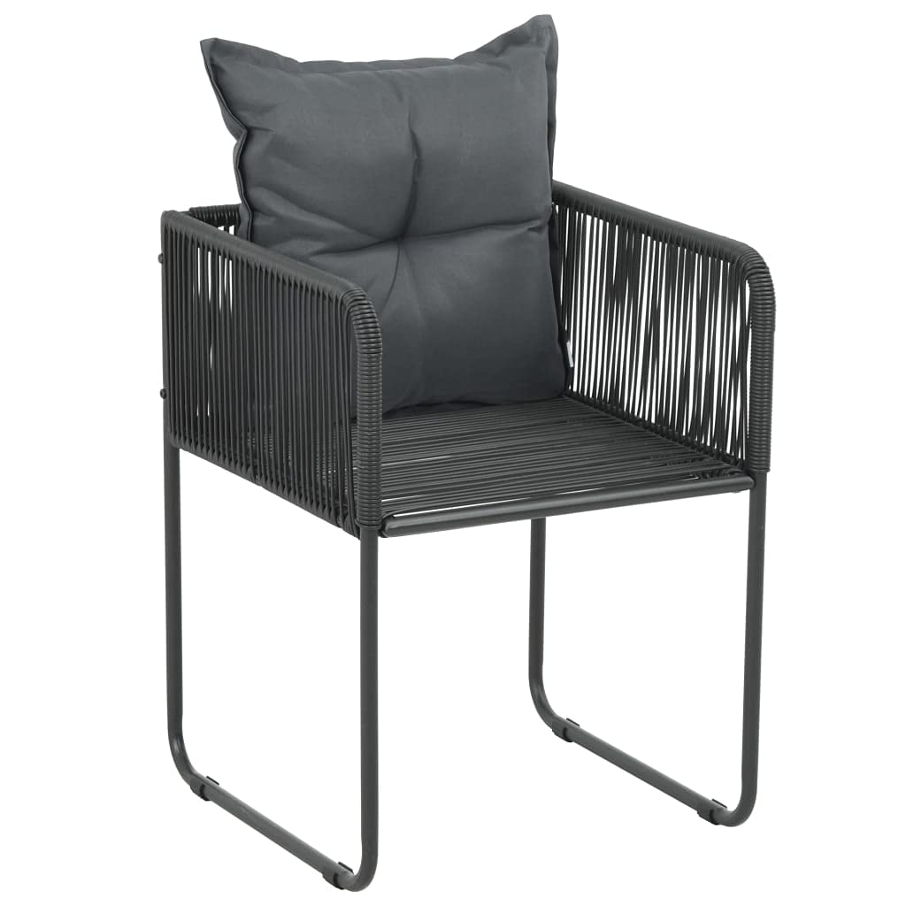 Modern Black Poly Rattan Outdoor Chairs Set of 6 with Cushions - Patio, Garden, Terrace Furniture for Relaxing & Entertaining