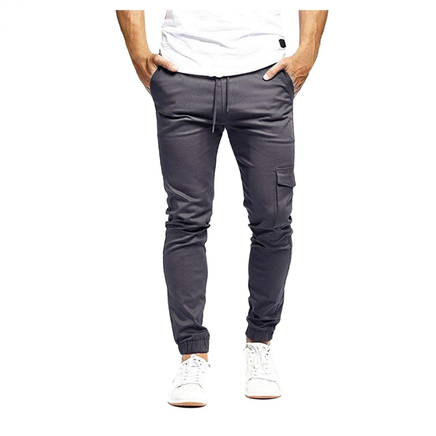 **Men's Lightweight Cargo Jogger Pants - Elastic Waist with Drawstring, Casual Athletic Trousers with Multiple Pockets for Running, Hiking & Workout**