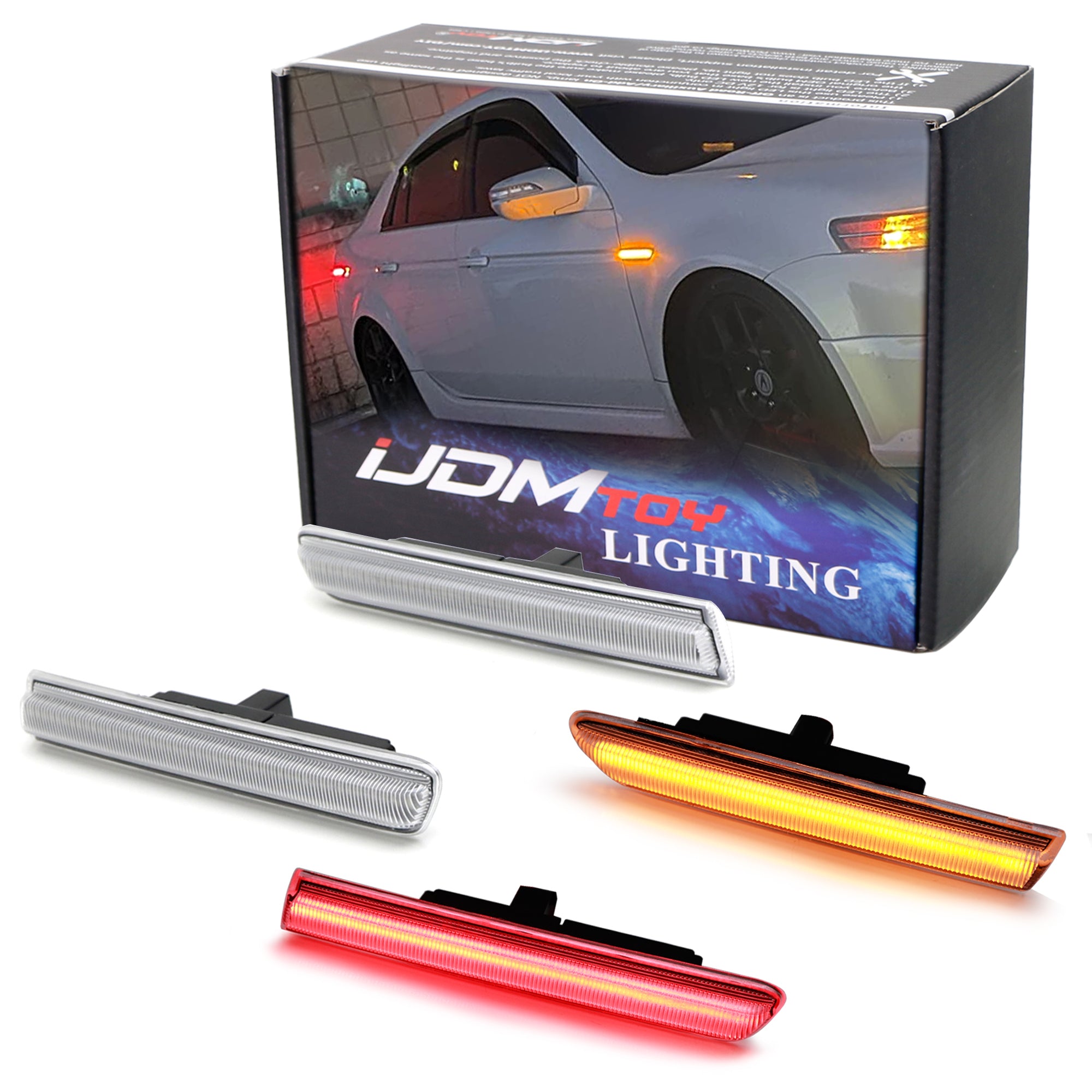 Amber/Red 180 SMD Full LED Strip Side Marker Lights for 2004-2008 Acura TL - Clear Lens, Durable & Bright - Perfect for Night Driving & Car Customization