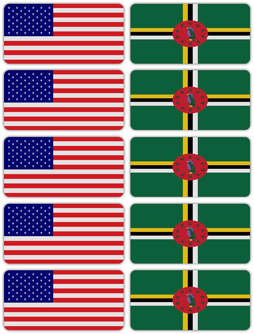3M Reflective Dominica & US Flag Stickers (10-Pack) - High Visibility Safety Decals for Hard Hats, Laptops, Bikes & Toolboxes - Perfect for Night Safety, Work Zones & Outdoor Activities