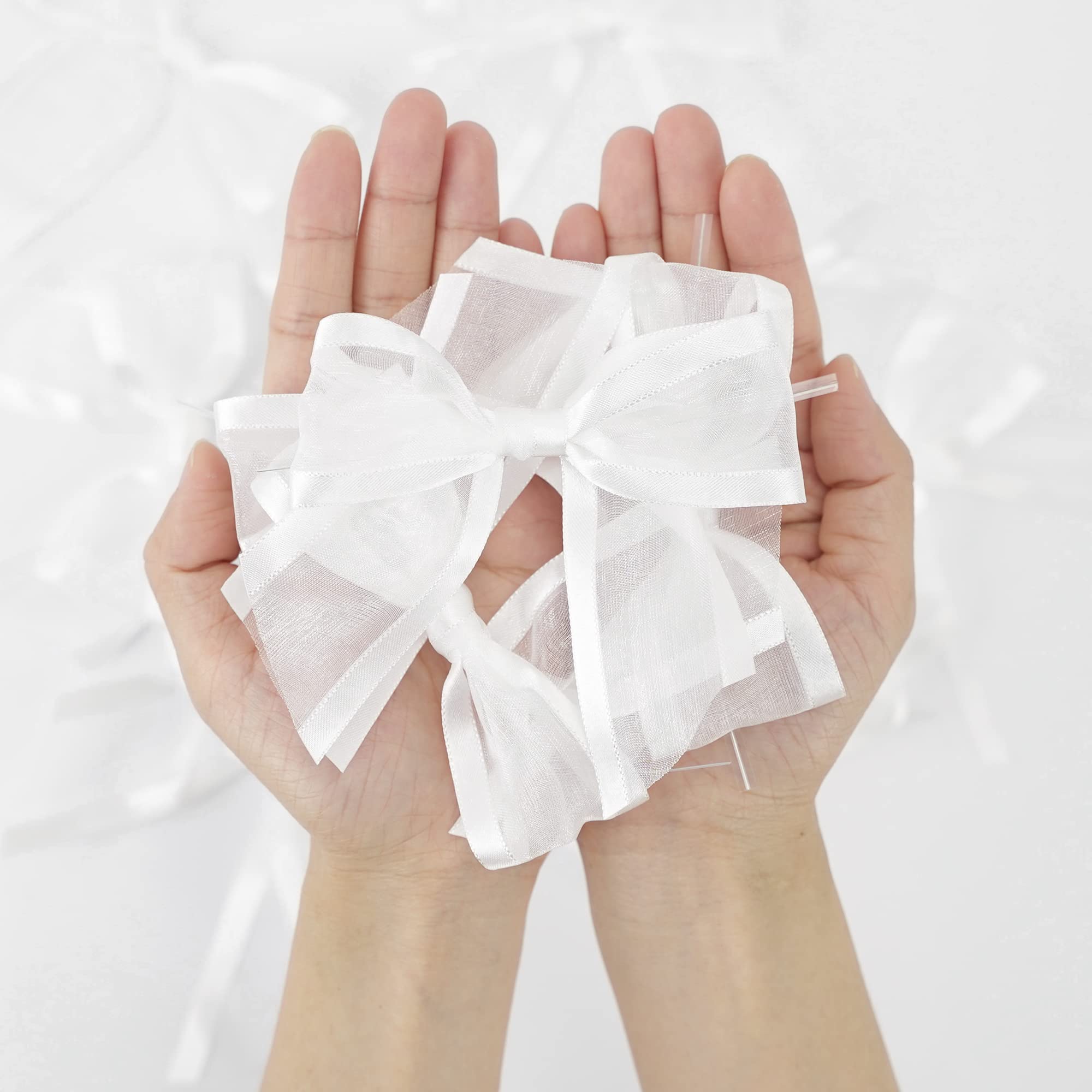 Premade White Bows for Wedding & Christmas Decor - 12 Pack