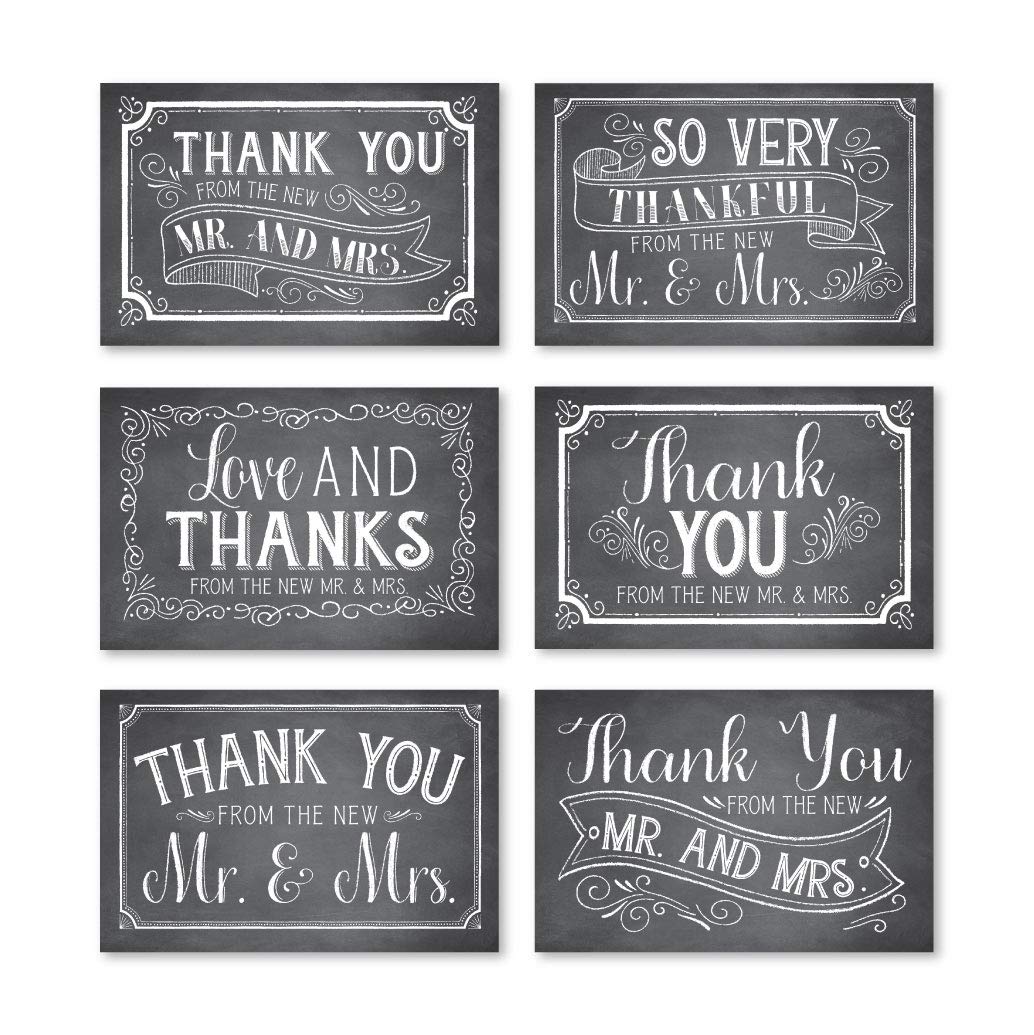 Hadley Designs 24 Premium Chalkboard Wedding Thank You Cards with Envelopes - Elegant Mr. & Mrs. Thank You Notes for Bride & Groom - Perfect for Wedding Appreciation, Bridal Shower, and Anniversary Thank You Cards