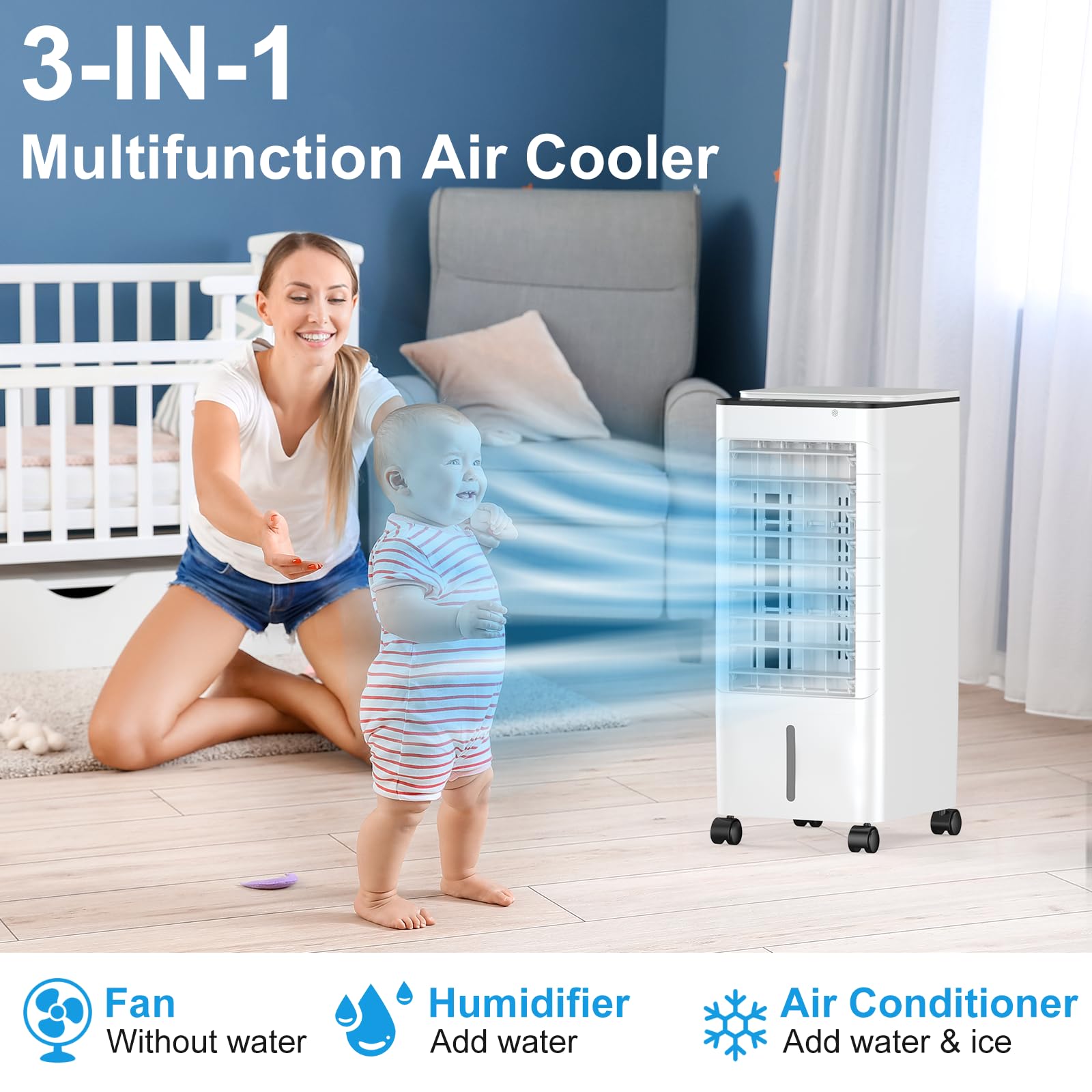 BIESQYA Portable Air Conditioner - Ductless Windowless AC Unit with Evaporative Cooling, 3 Ice Boxes, Remote Control & Removable Water Tank - Perfect for Bedroom, Office, Kitchen, Indoor & Outdoor Use