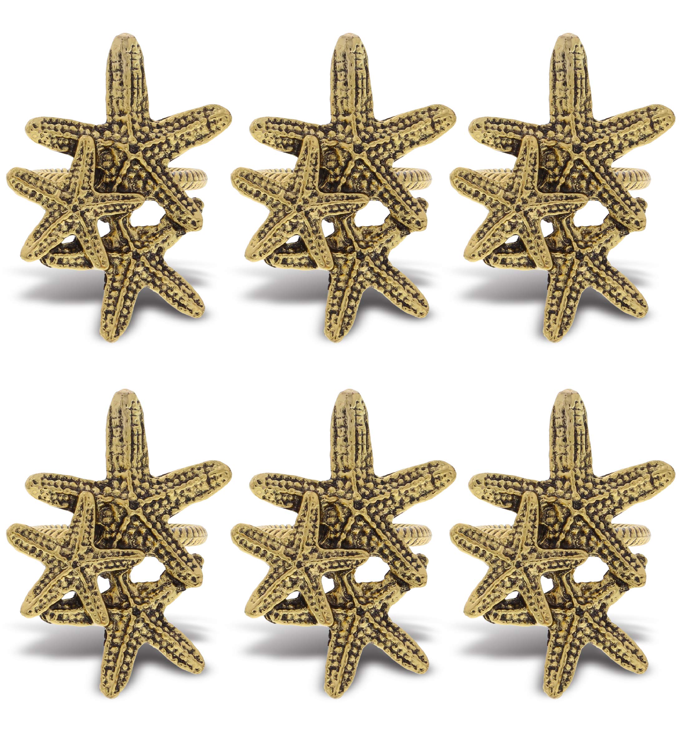 6-Piece Gold Napkin Rings Set - Elegant Table Decor for Holiday Dinners, Weddings & Banquets | Starfish Design Napkin Holders for Formal Dining & Reception Centerpieces