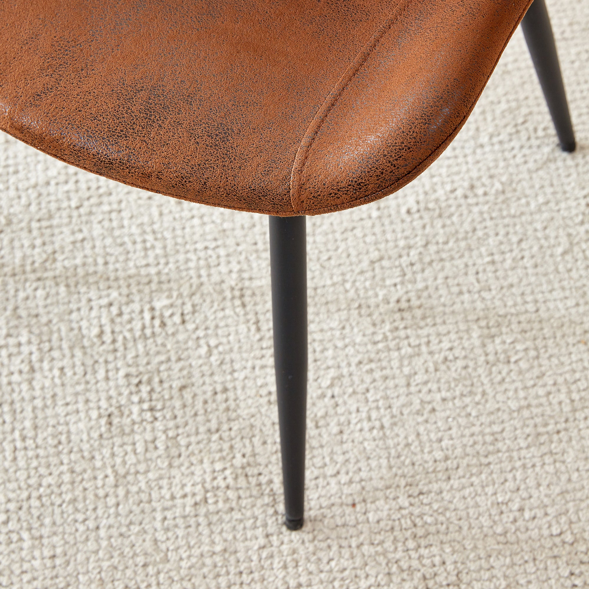 Premium Brown Suede Dining Chair with Black Metal Legs - Ergonomic Curved Cushion Design for Ultimate Comfort - Perfect for Restaurants, Kitchens, Bedrooms & Offices - Set of 6 Modern Chairs for Home and Commercial Use
