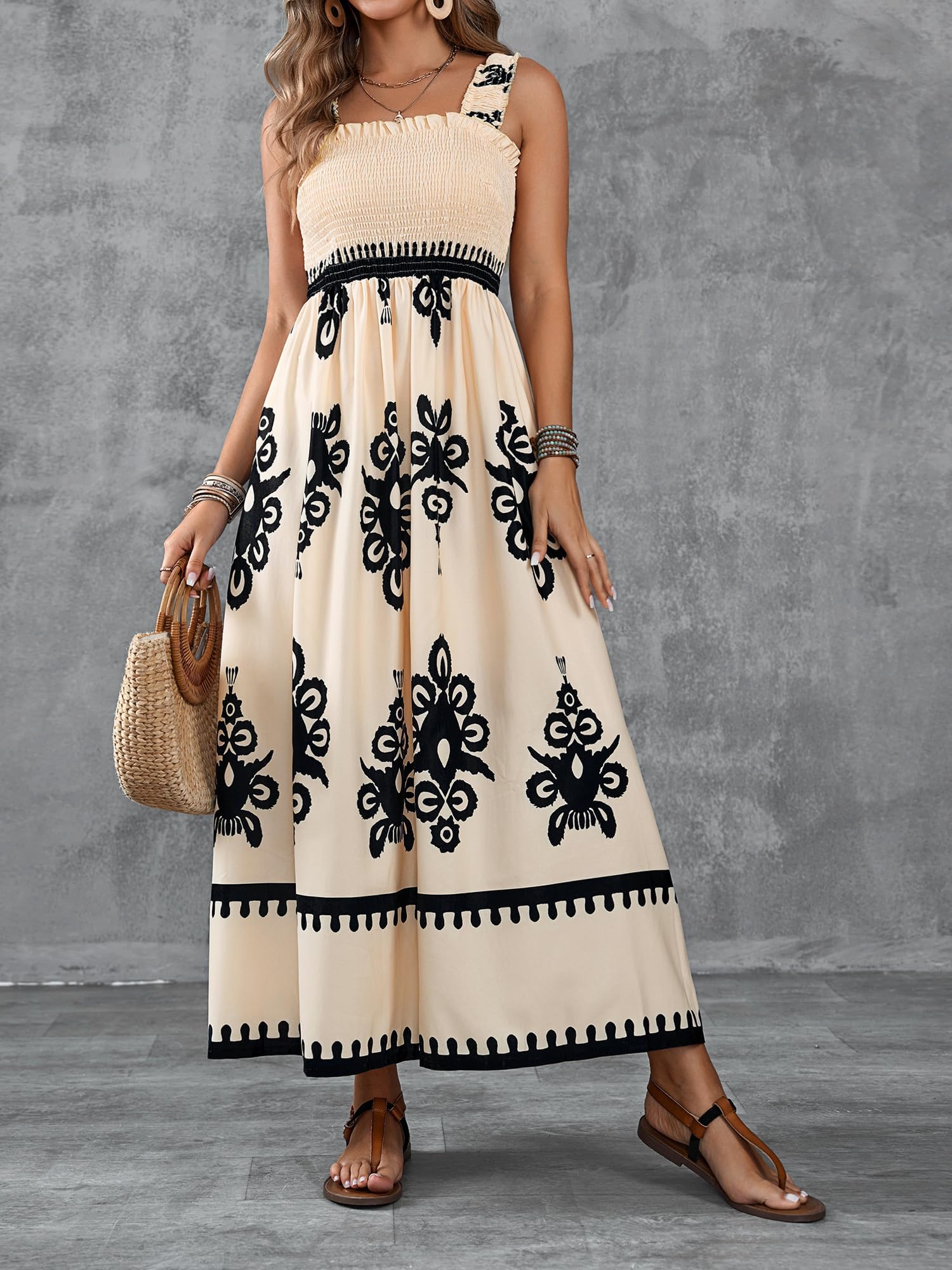 Boho Square Neck Maxi Dress for Women - Casual Long Summer Sundress, Flowy Beach Dress for Vacation, Spring & Summer 2025 | Perfect for Beach Getaways, Outdoor Parties & Casual Outings