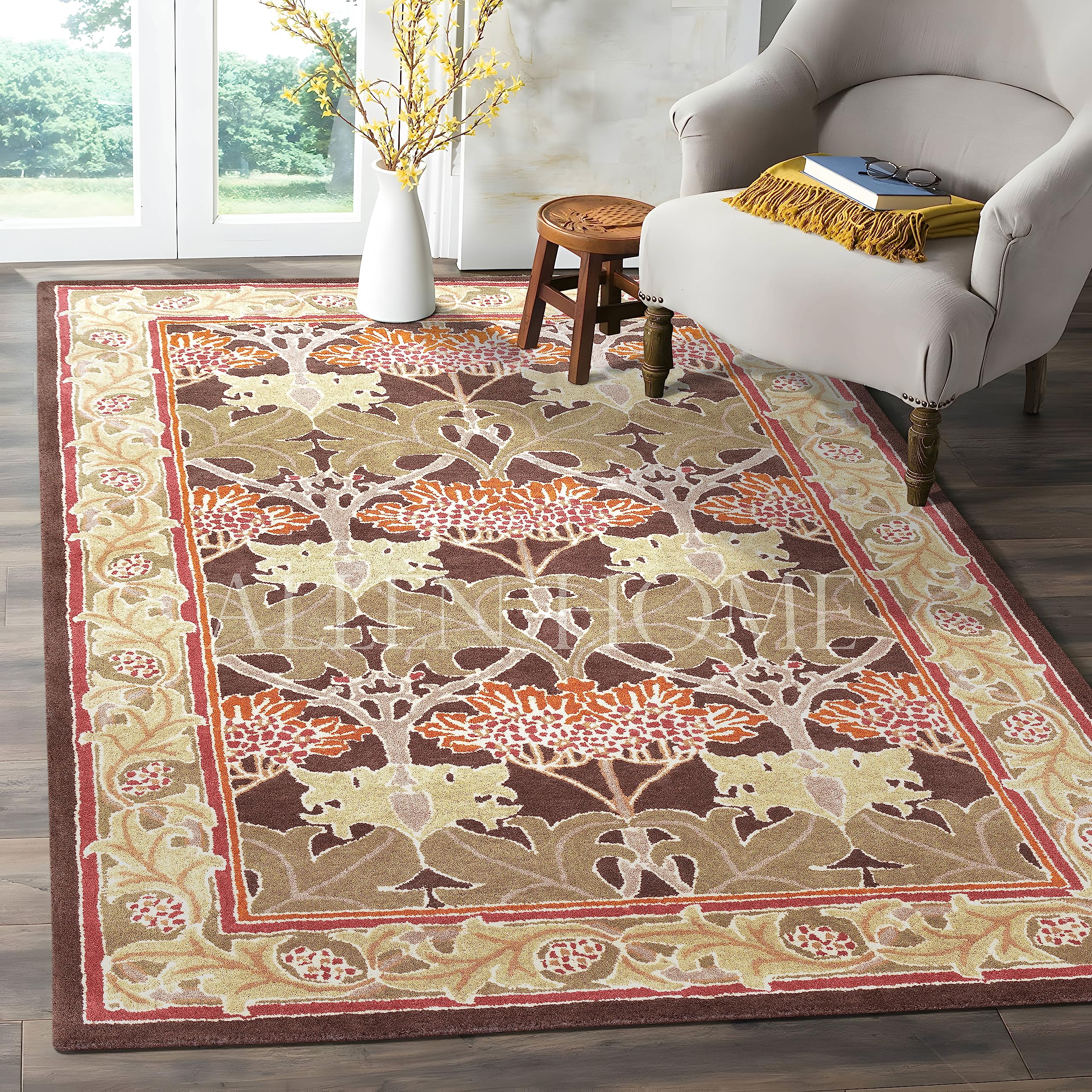 Hand Tufted Traditional Wool Area Rugs by Allen Home - 100% Natural Wool, Durable & Soft - 8'x10' Living Room, Dining Room, Bedroom Rug - Mariya Green - Perfect for Cozy Home Decor & High Traffic Areas
