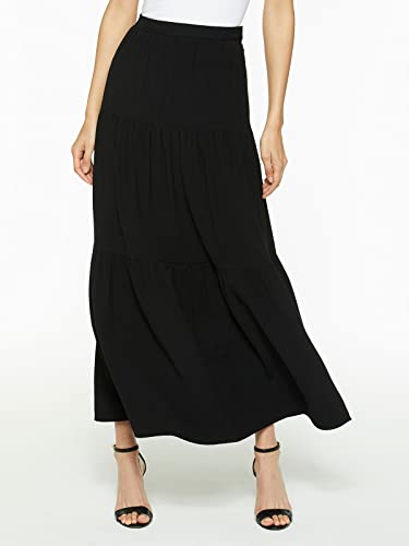 Black (Tiered Light Flounce Maxi Skirt)