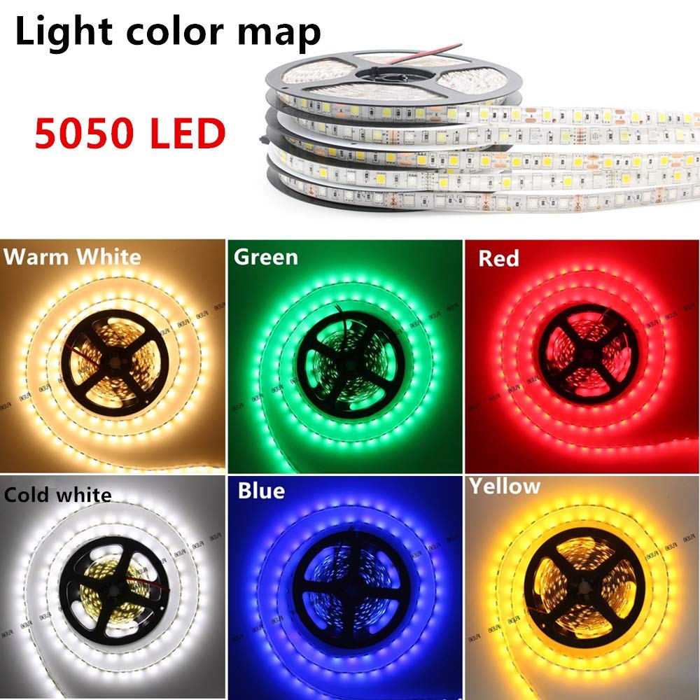 Fengyan RGB LED Strip Lights 16.4ft Waterproof 300 LEDs 5050/3528 12V DC Flexible Light Ribbon for Home Decoration, Landscape Lighting & Outdoor Street Lamps - Perfect for Bedroom, Garden, Patio and Holiday Decor