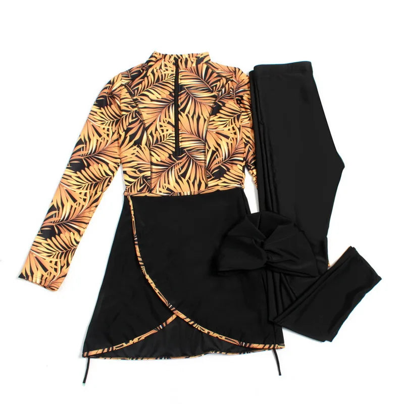 2024 Women's Modest 3-Piece Islamic Burqini Swimwear Set - Long Sleeve Swimsuits with Headscarf in 7 Colors | Halal Beachwear for Swimming, Surfing & Water Activities