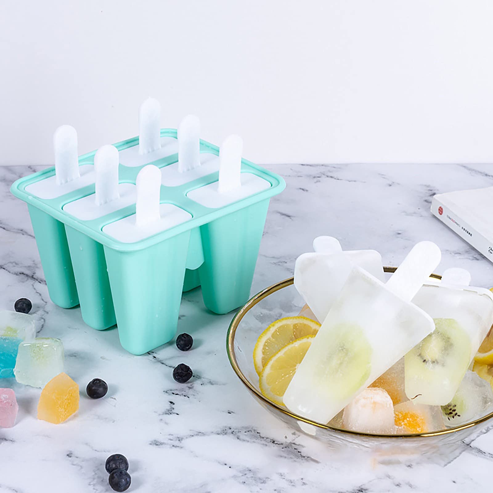 Best Silicone Popsicle Molds for Kids - Reusable Ice Pop Maker with Easy Release, 6 Cavity BPA-Free Ice Cream Mold Set Includes Silicone Funnel & Cleaning Brush (Green) - Perfect for Summer Treats, DIY Frozen Desserts & Family Fun