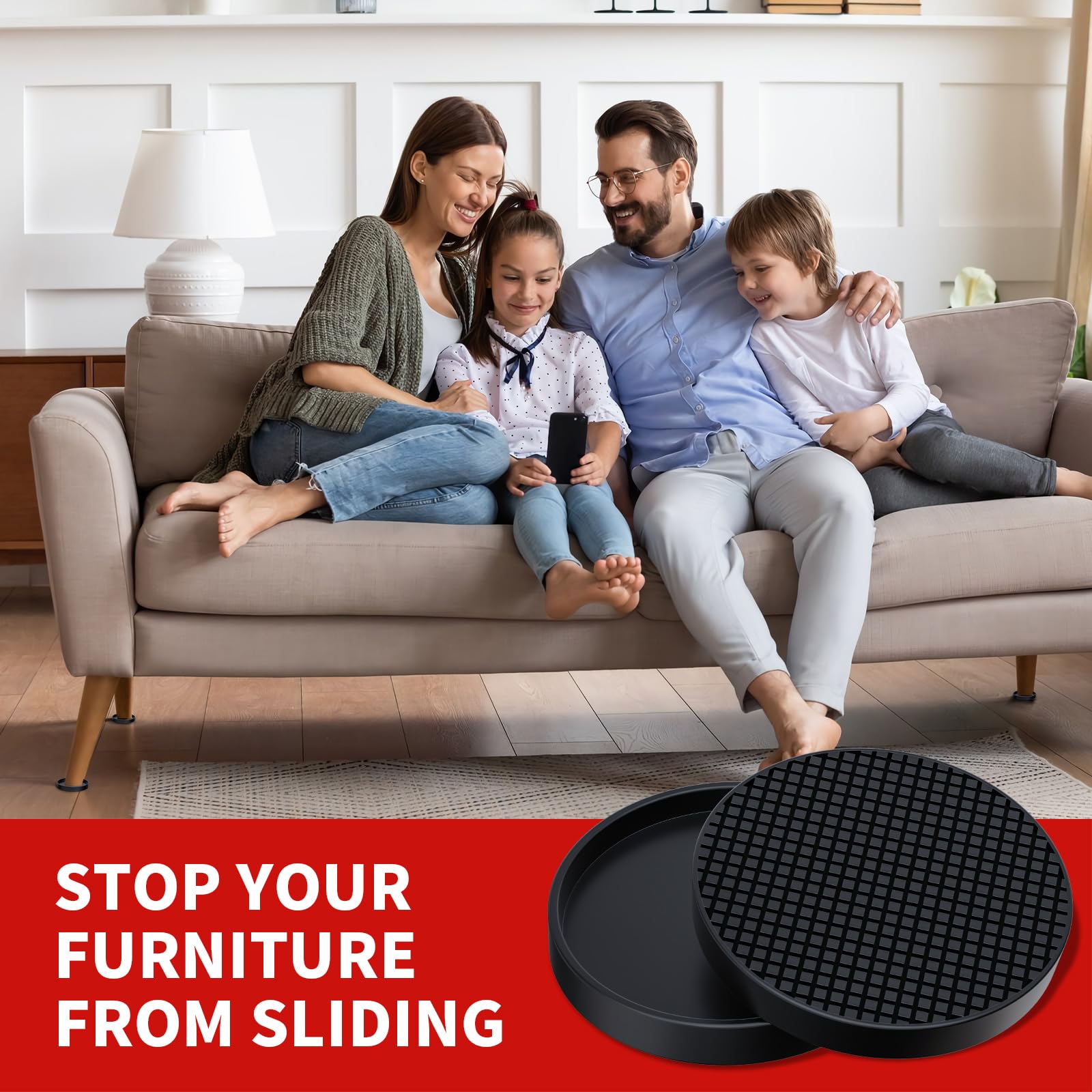 Non Slip Furniture Coasters - 2.5 Inch Round Rubber Furniture Pads for Hardwood Floors, 8 Pack Anti-Slide Furniture Feet Protectors for Bed, Couch, Chair - Perfect for Home, Office & Moving Protection (Black)