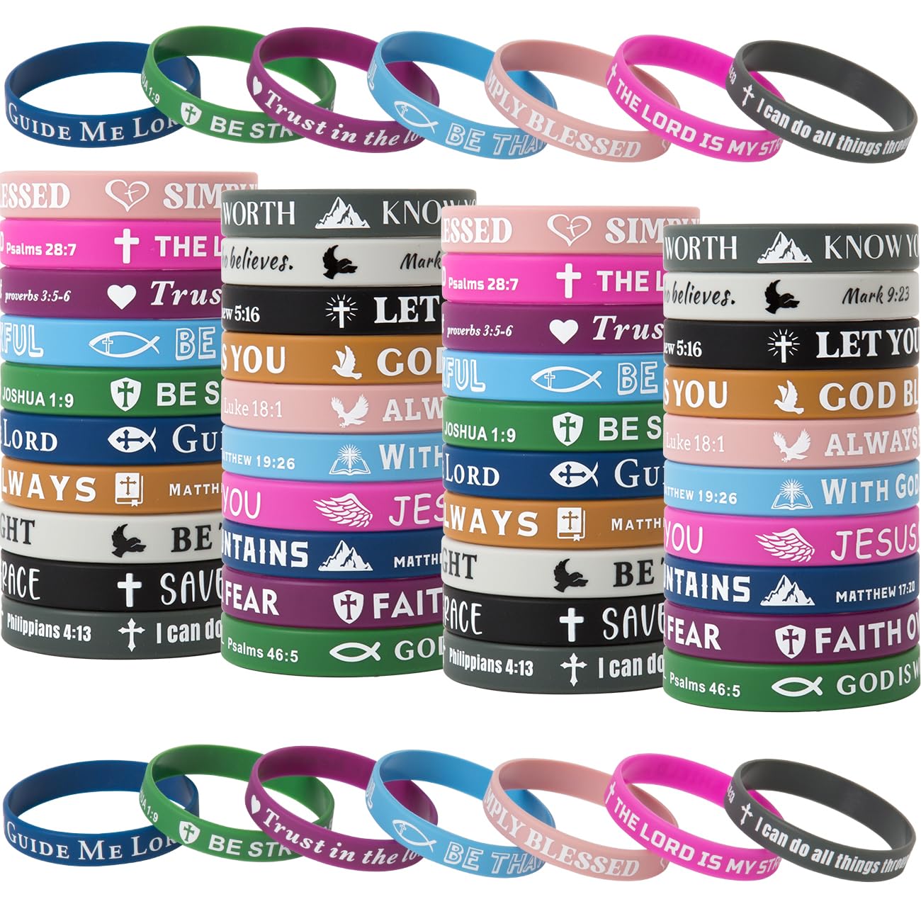 80 Pcs Bible Verse Silicone Bracelets Bulk - Inspirational Christian Wristbands for Men & Women - Comfortable Lightweight Jesus Bracelets - Perfect Religious Gifts for Church, Bible Study & Daily Encouragement