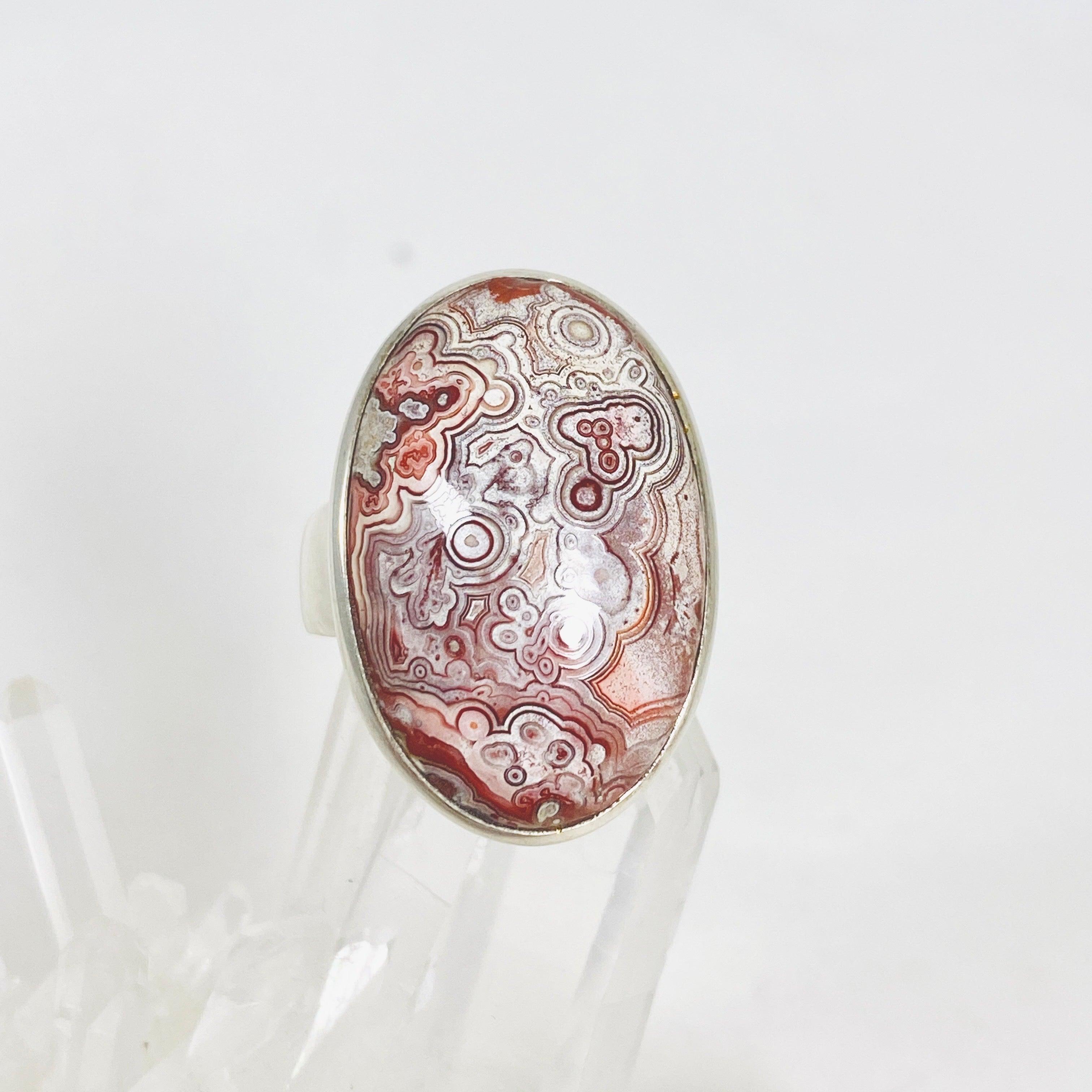 Crazy Lace Agate Oval Ring - Size 8.5 Sterling Silver Jewelry PRGJ289 | Elegant Gift for Women, Birthday & Anniversary Present