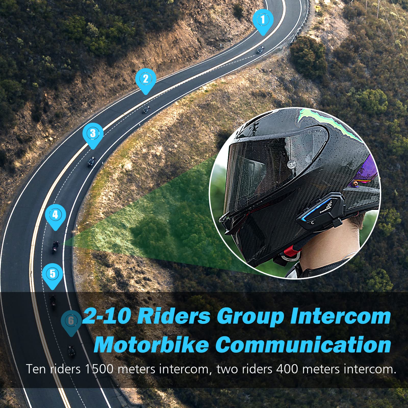 FreedConn FX Motorcycle Bluetooth Headset - Wireless Intercom for Bike Riders (FX Black) | Perfect for Group Riding, GPS Navigation & Hands-Free Calls