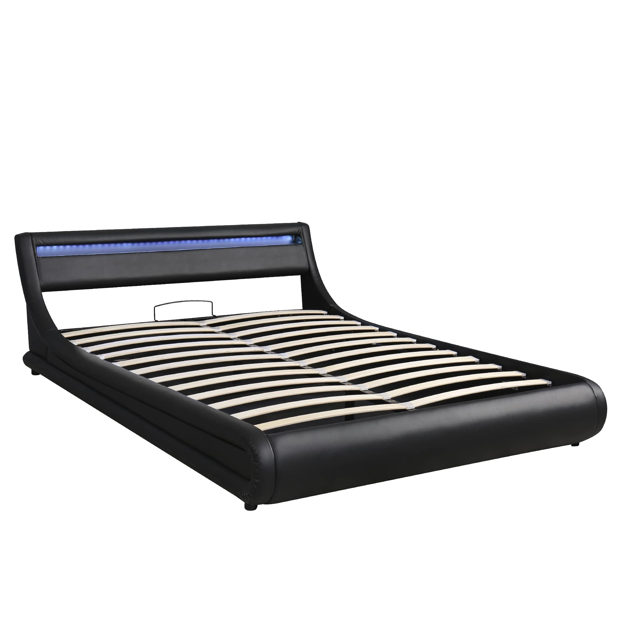 Merax Queen Size Upholstered Platform Bed with Hydraulic Storage & LED Headboard - Modern Leather Bed Frame with Slatted Support for Master Bedroom, Guest Room or Apartment