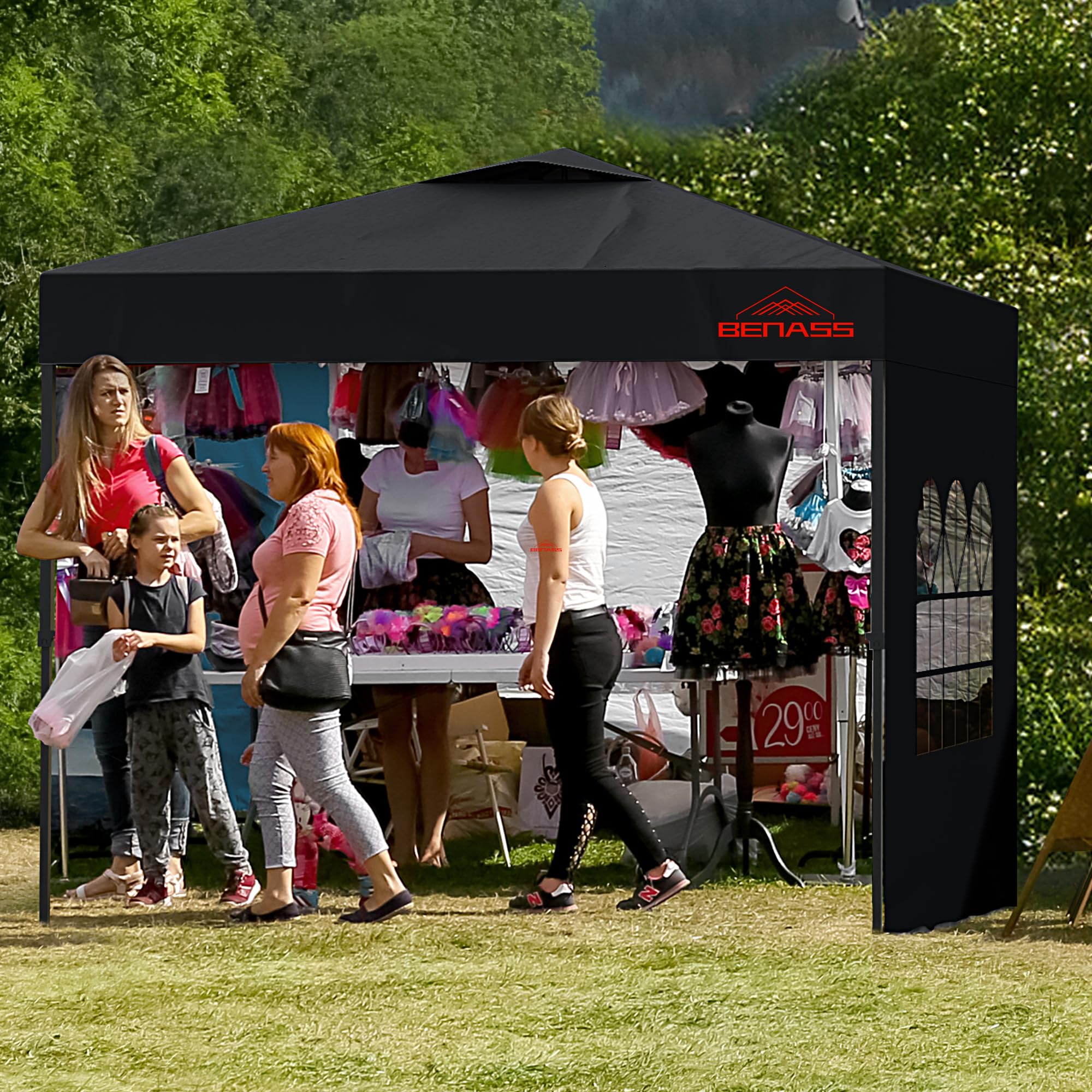 10x10 Pop Up Canopy Tent with Removable Sidewalls - Heavy Duty Instant Shelter for Outdoor Events, Parties, Camping & Backyard Gatherings - Easy One-Person Setup in Black