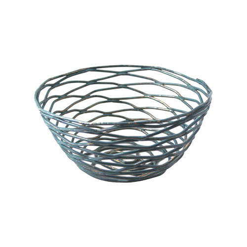 Vintage Round Patina Wireware Bowl - 5.5 Inch Rustic Metal Fruit Basket for Kitchen, Dining Table, or Farmhouse Decor