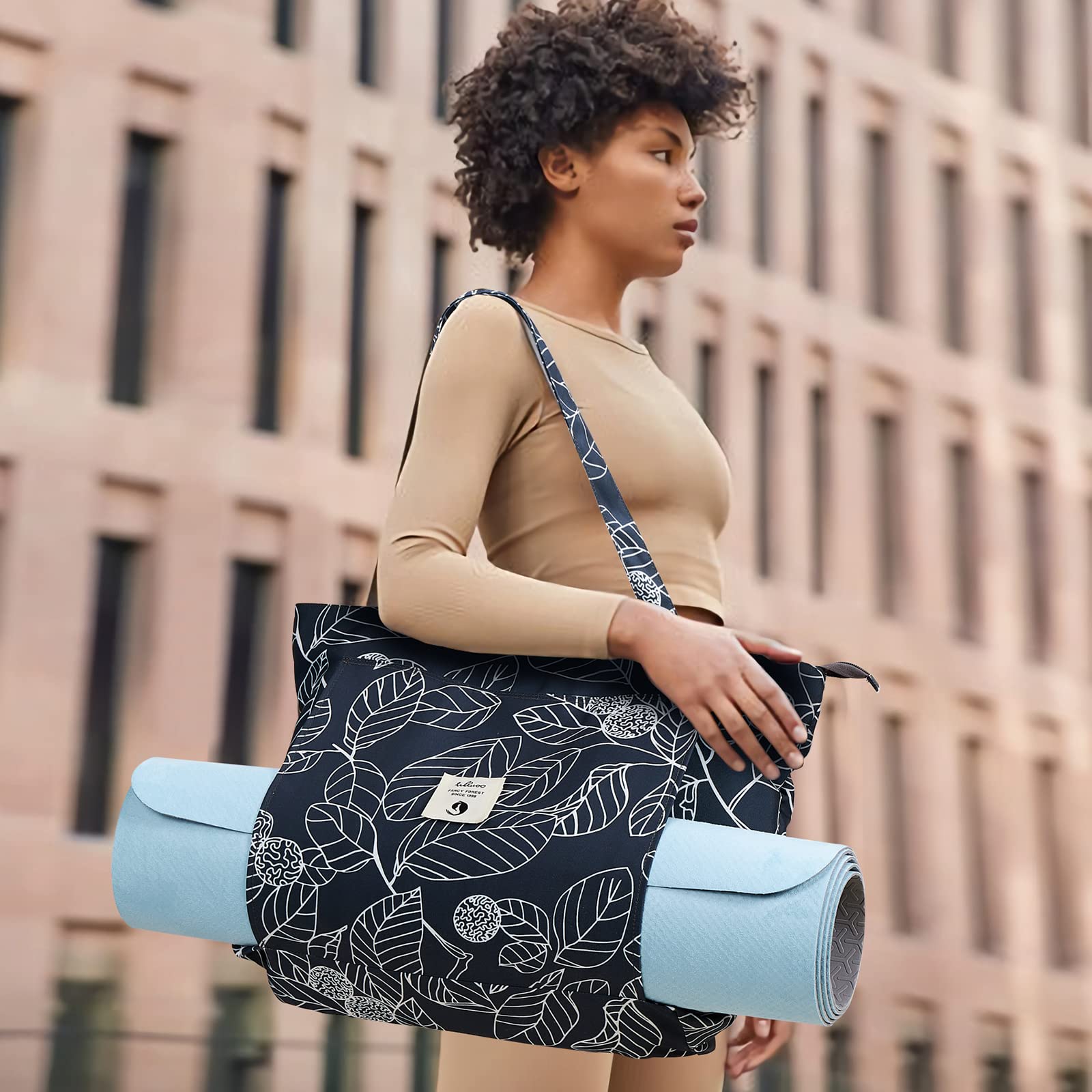 WLLWOO Yoga Mat Bag for Women - Durable Canvas Tote with Shoulder Strap for Yoga, Pilates, Gym, Travel & Workout - Perfect for Yoga Classes, Beach Trips, Office Commute & Fitness Activities