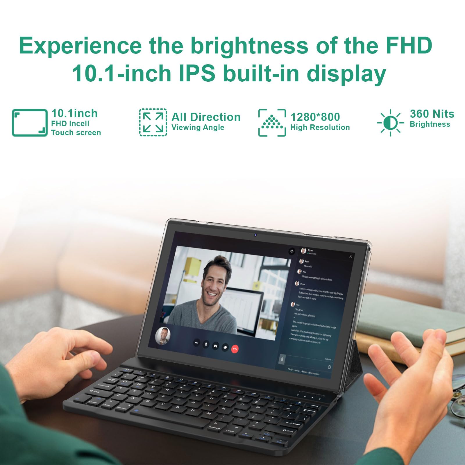 YQSAVIOR 10 Inch Android 14 Tablet - 2-in-1 Laptop with Keyboard, 8GB RAM + 64GB ROM + 1TB Expandable Storage, Quad Core Processor, 1280x800 HD Display, Dual Camera, WiFi & Bluetooth - Includes Protective Case, Mouse & Stylus (Black) - Perfect for Work, Study & Entertainment