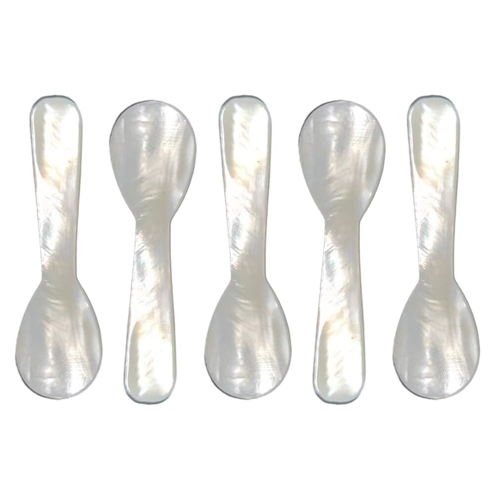 Premium 5-Piece Caviar Spoons Set - Mother of Pearl Shell Spoons with Round Handle for Caviar, Eggs, Ice Cream & Coffee - Elegant Restaurant Serving Utensils for Fine Dining, Parties & Gourmet Food Presentation