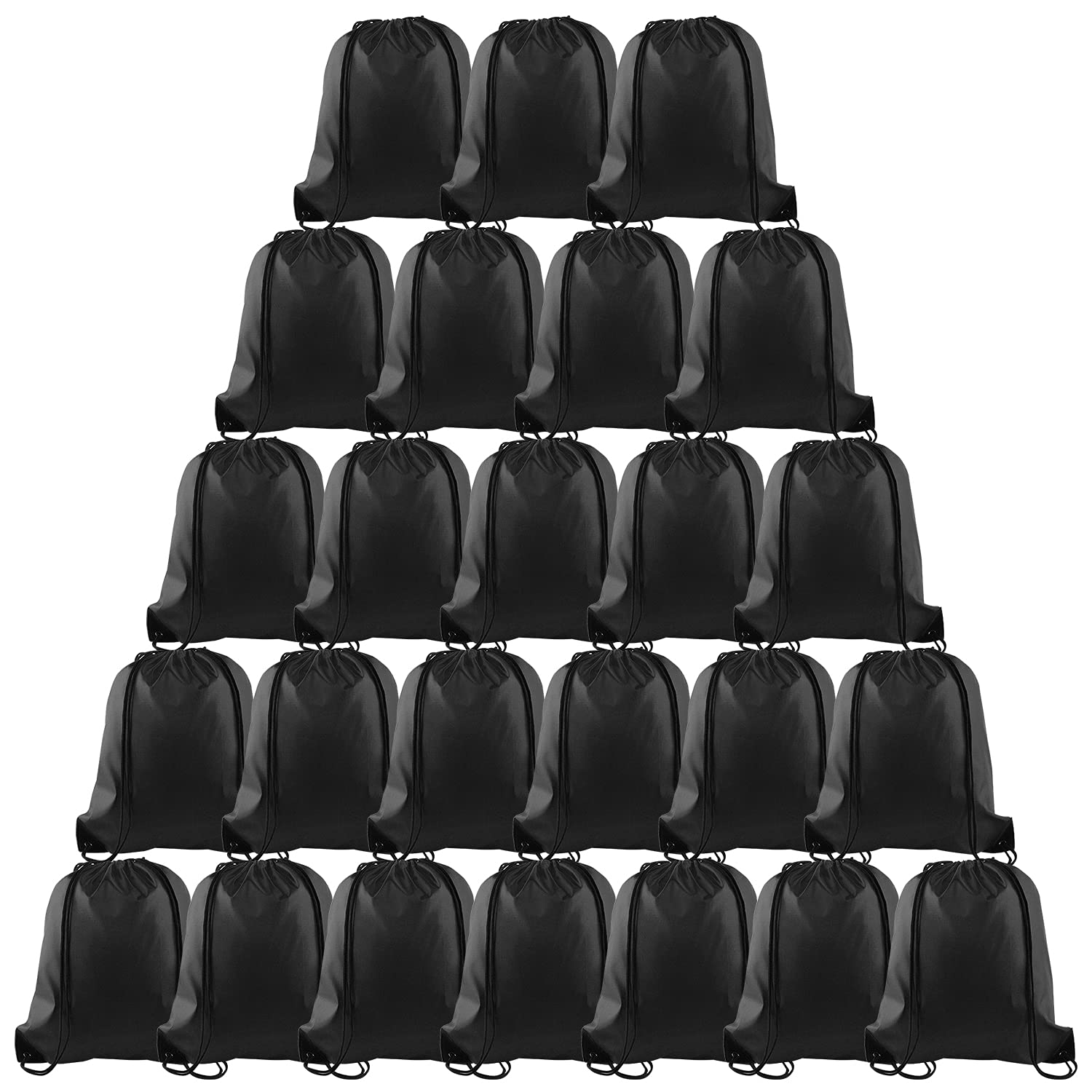 25 Pack Black Drawstring Backpacks - Bulk Cinch Sacks for Gym, Yoga, Travel & Outdoor Sports | Lightweight Sports Bags for School, Beach, Workout & Festival Use