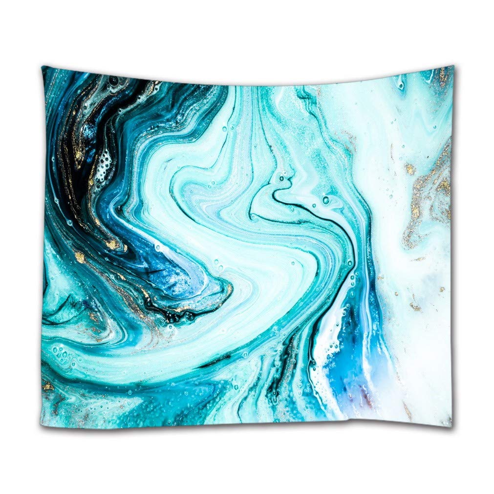 Luxury Agate Ripples Marble Swirls Blue Ocean Effect Fabric - 71x80 Inch Wall Hanging Tapestry, Curtains, Tablecloth & Beach Towel - Gold Powder Abstract Design for Home Decor, Bedroom, Living Room & Outdoor Use