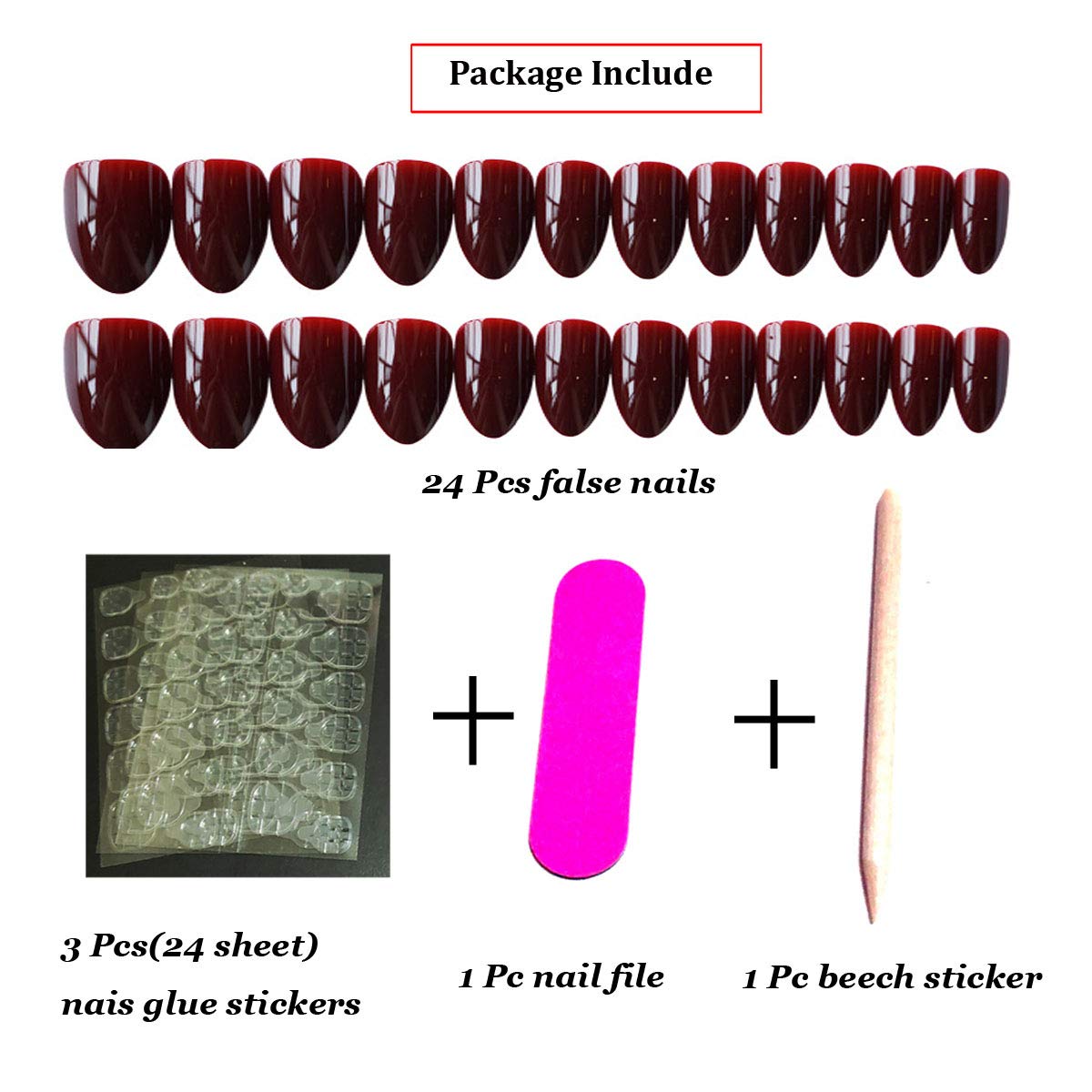 24Pcs Stiletto False Nails - Glossy Long Claw Press on Nails, Pure Color Acrylic Full Cover Fake Nails for Women Girls & Teens (Wine Red) - Perfect for Parties, Weddings & Special Occasions