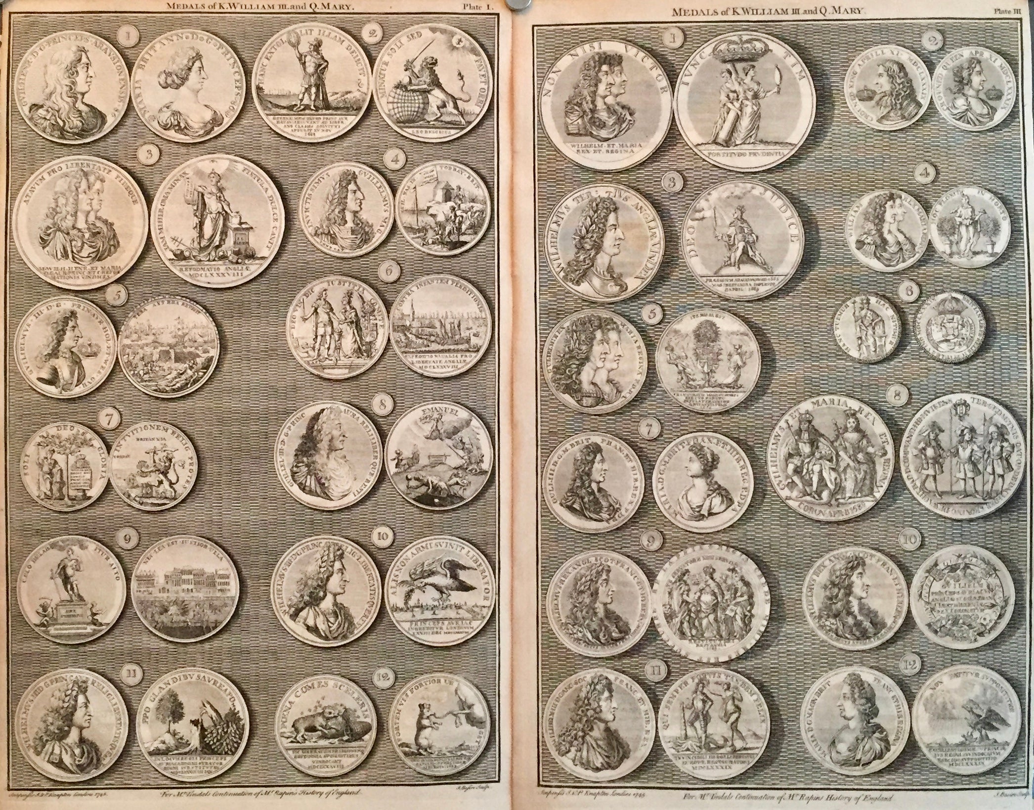 1745 Sheet of British Regal Medals - King William III & Queen Mary Collectible Set of 2 | Historical Coin Collection, Royal Memorabilia for Display & Gift Giving