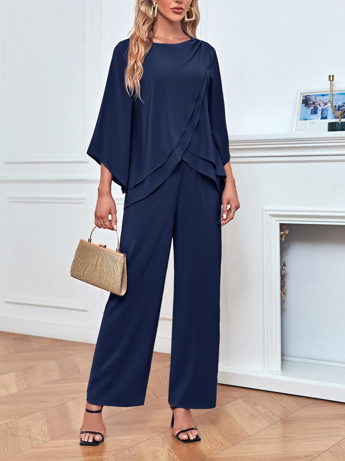 Zongqiven Women's Chiffon 2-Piece Mother of the Bride Pant Suit Set with Asymmetrical Hem - Elegant Wedding Party & Prom Outfit for Special Occasions